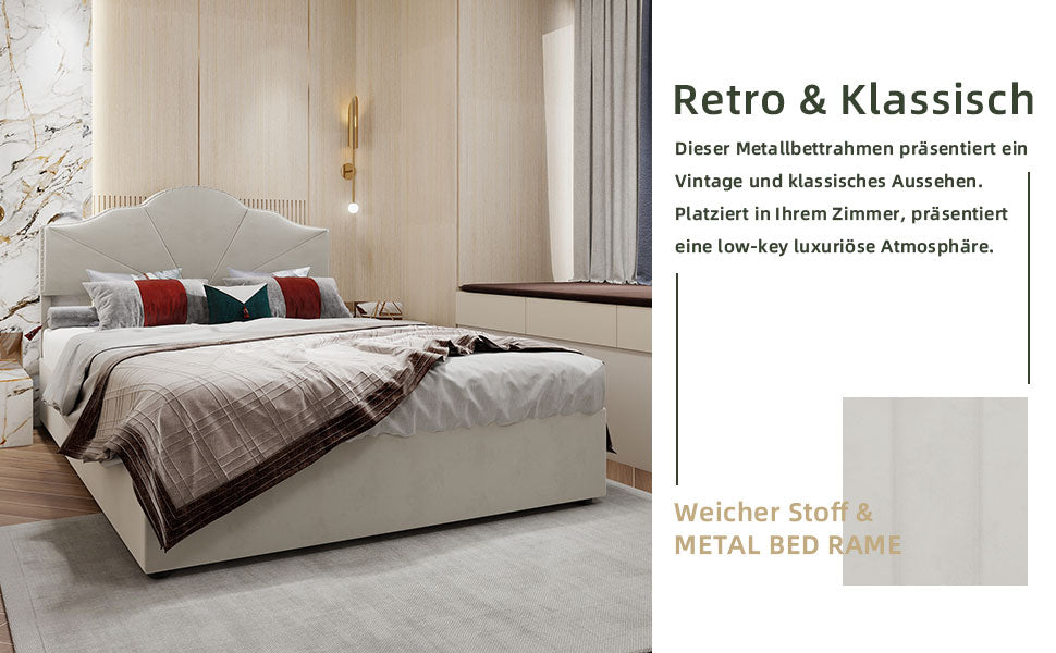 Modern Minimalist Soft Bed, Headboard with Hydraulic Rod, 140x200cm, Beige