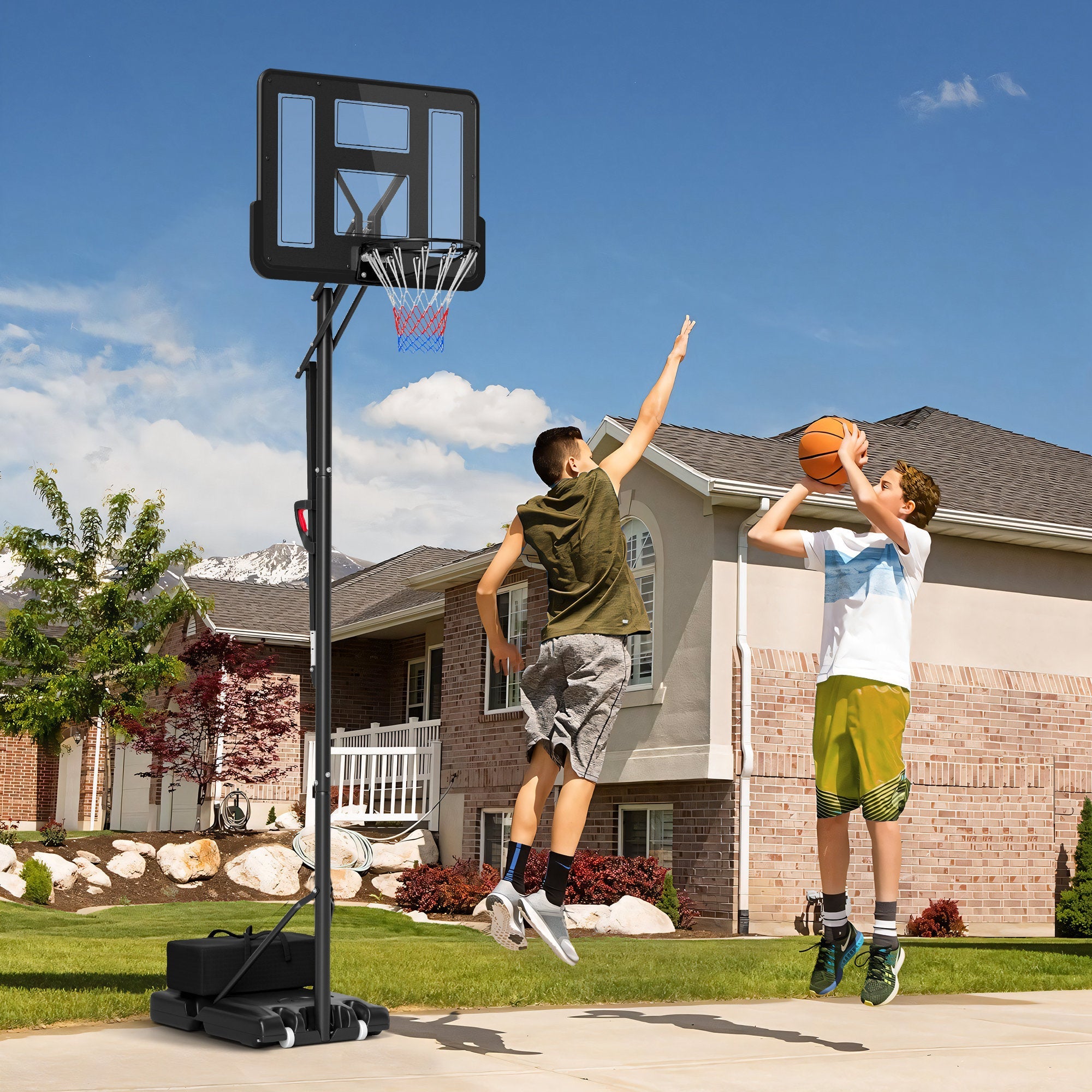 Outdoor Basketball Hoop, Adjustable Height, Shatter-Proof Backboard, Adults