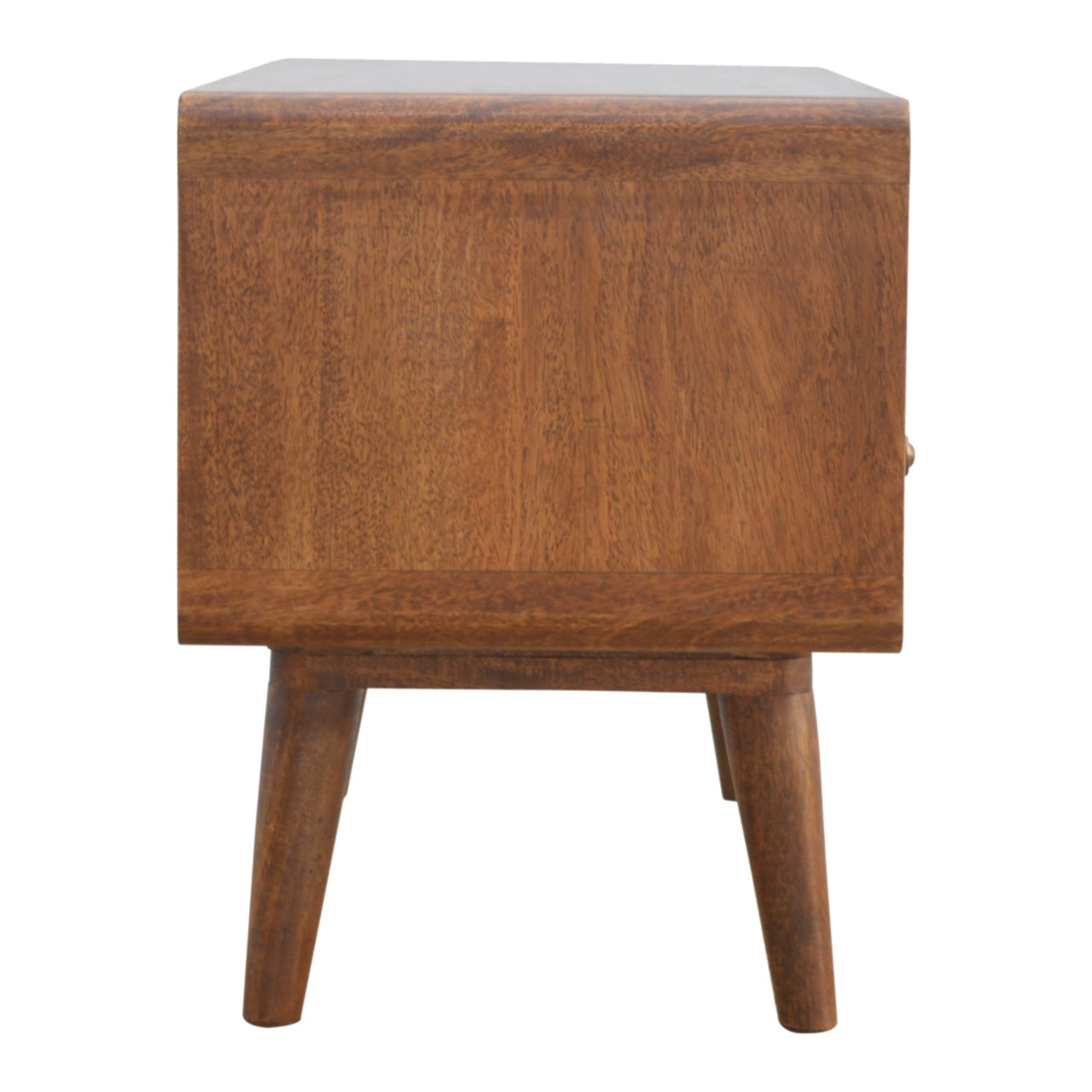 Solid Wood Media Unit, Curved Chestnut 2 Drawers 1 Open Slot, Dark Brown
