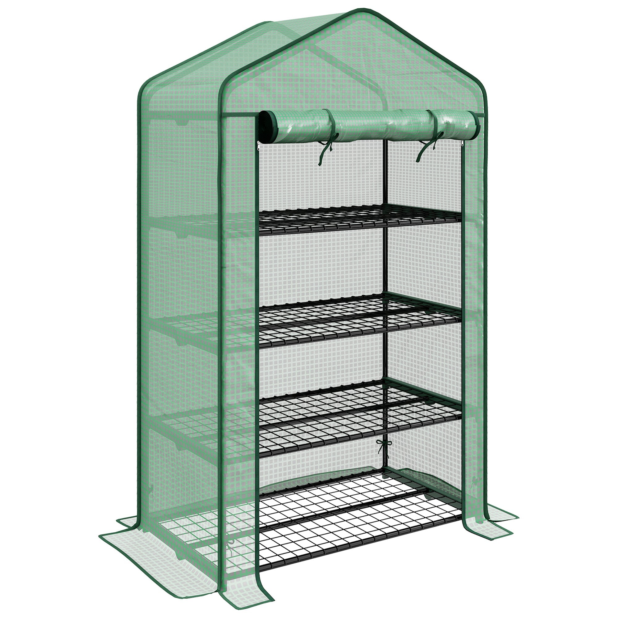Four-Tier Mini Greenhouse Reinforced Plastic Cover Green
