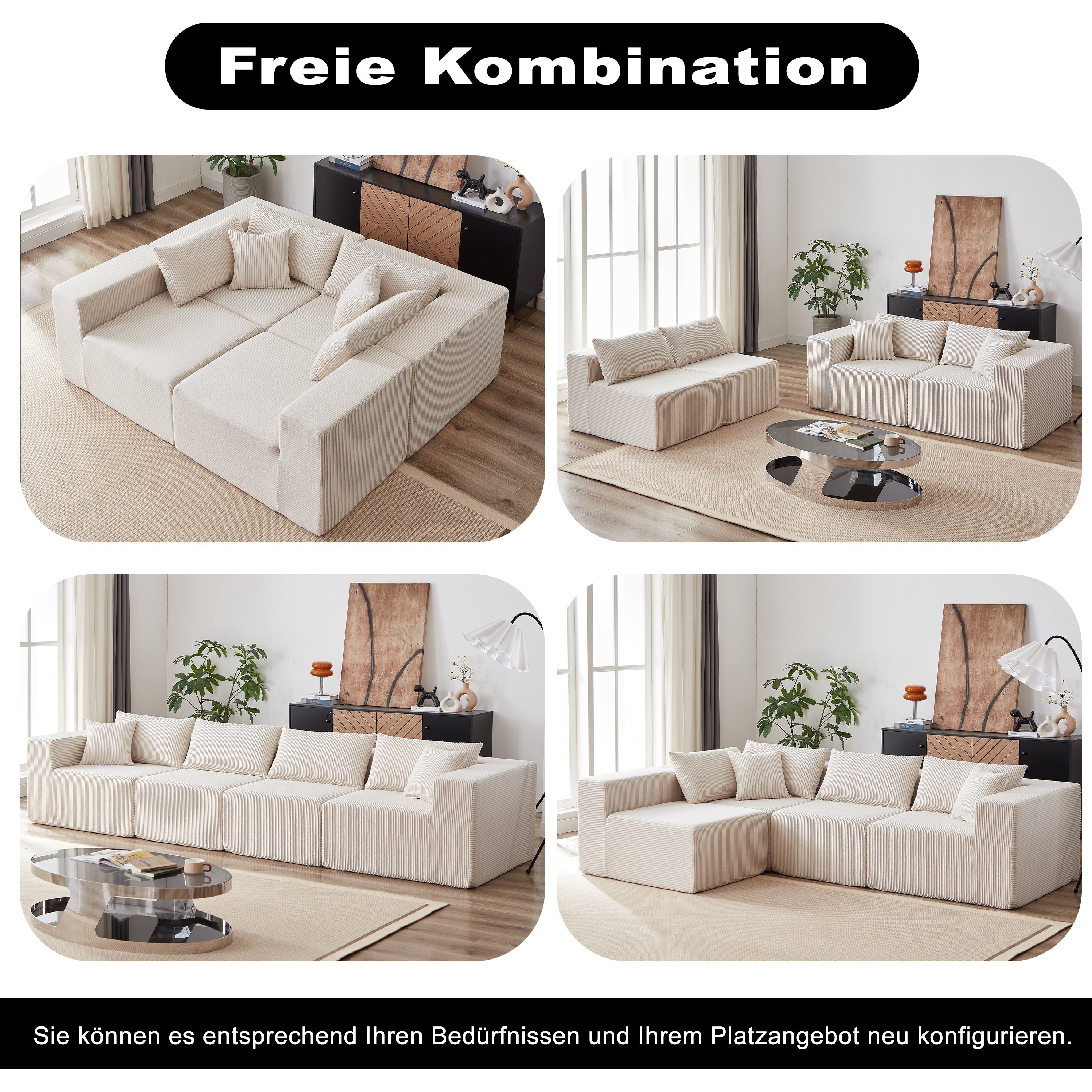 Modular L-Shaped Sectional Sofa 104-Inch 4-Piece - Corduroy