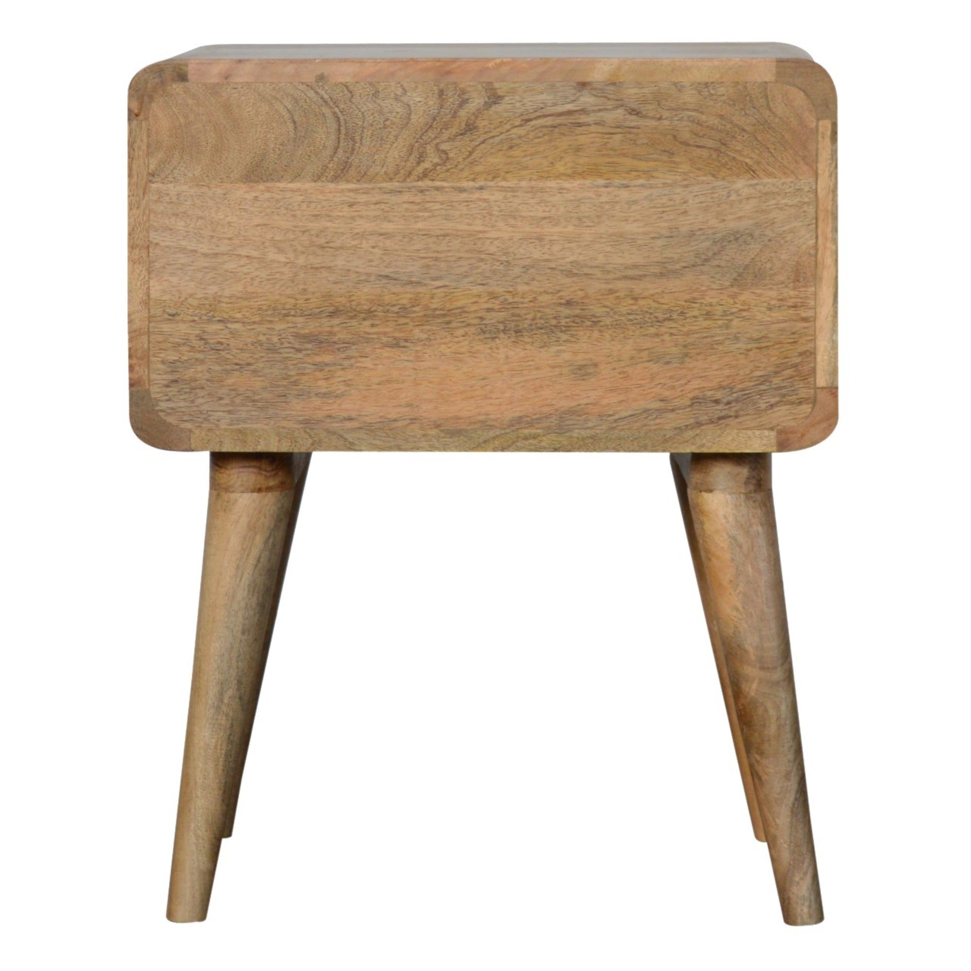 Solid Wood Bedside, Curved 2 Drawers, Beige Oak-ish
