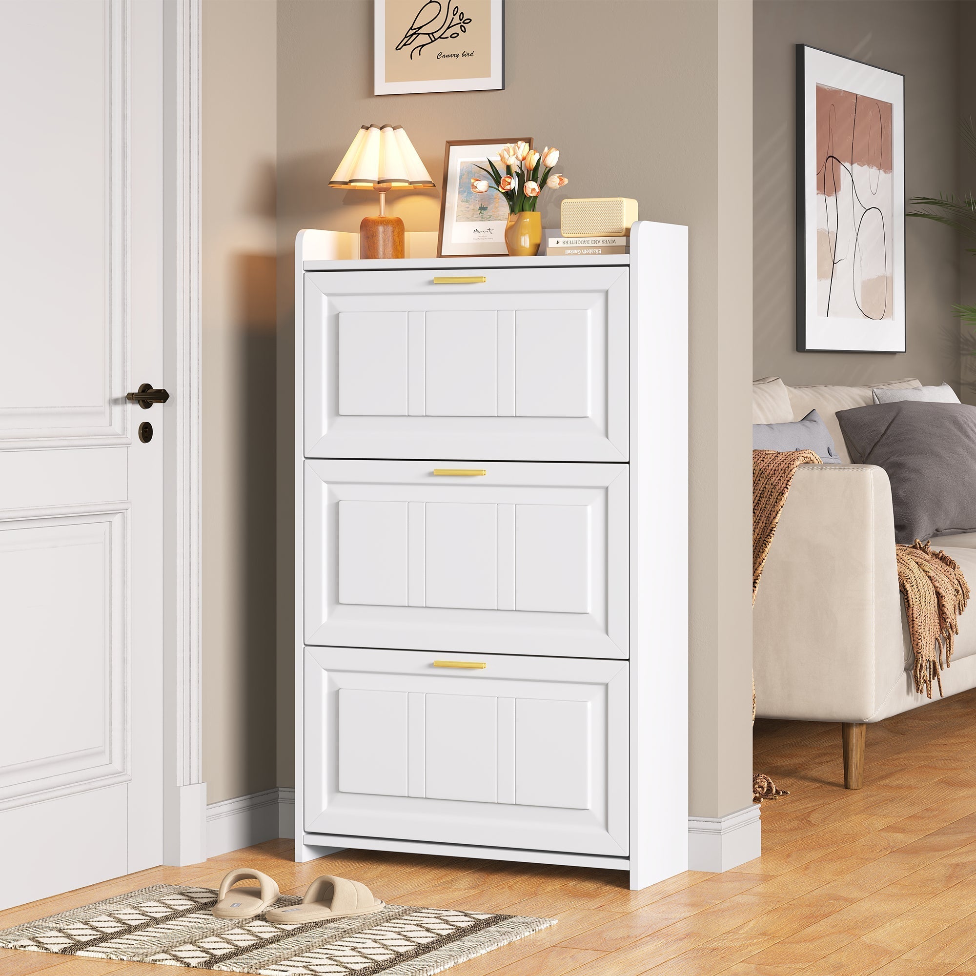 Shoe Cabinet 70x24x120cm with 6 Compartments - White MDF/Chipboard