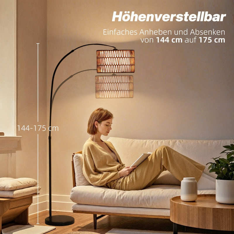 Floor Lamp, E27 socket, height adjustable, black with linen lampshade