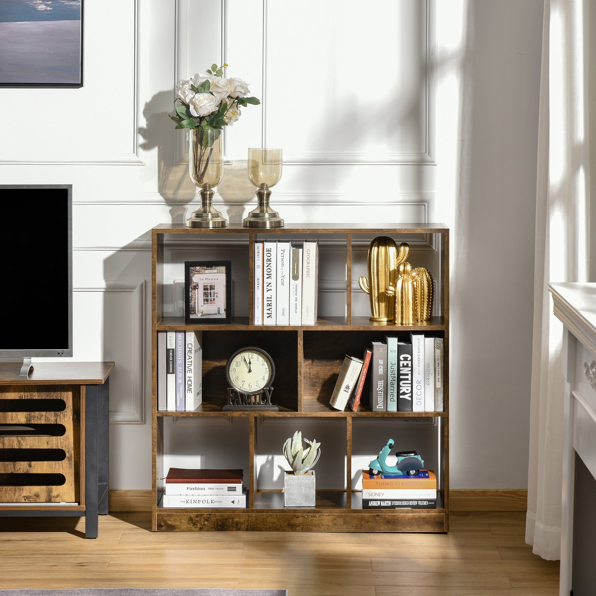 3-Tier Bookcase Storage Shelf Unit with Open Compartments, Rustic Brown