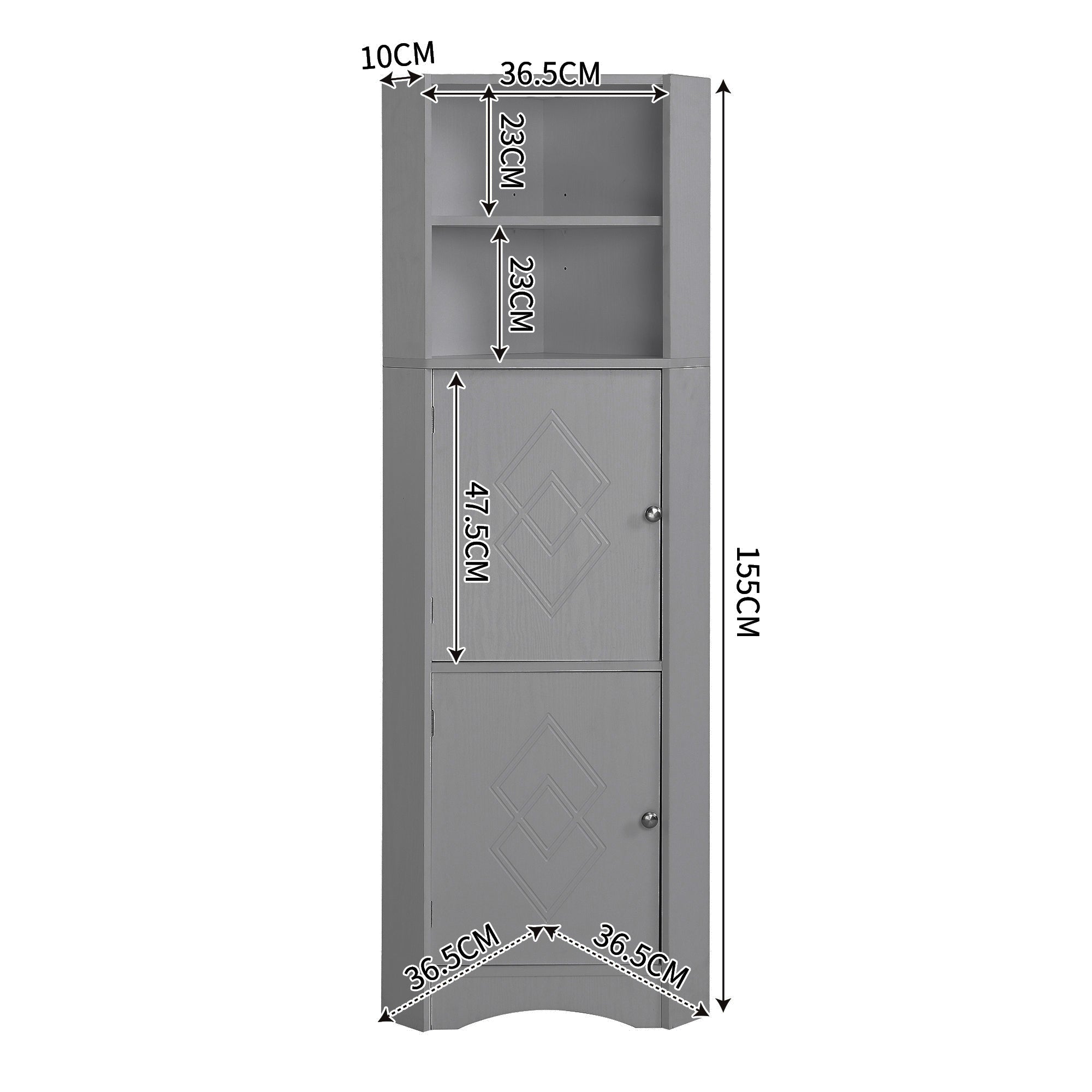 Bathroom Cabinet, Corner with Adjustable Shelf & Storage, Light Grey