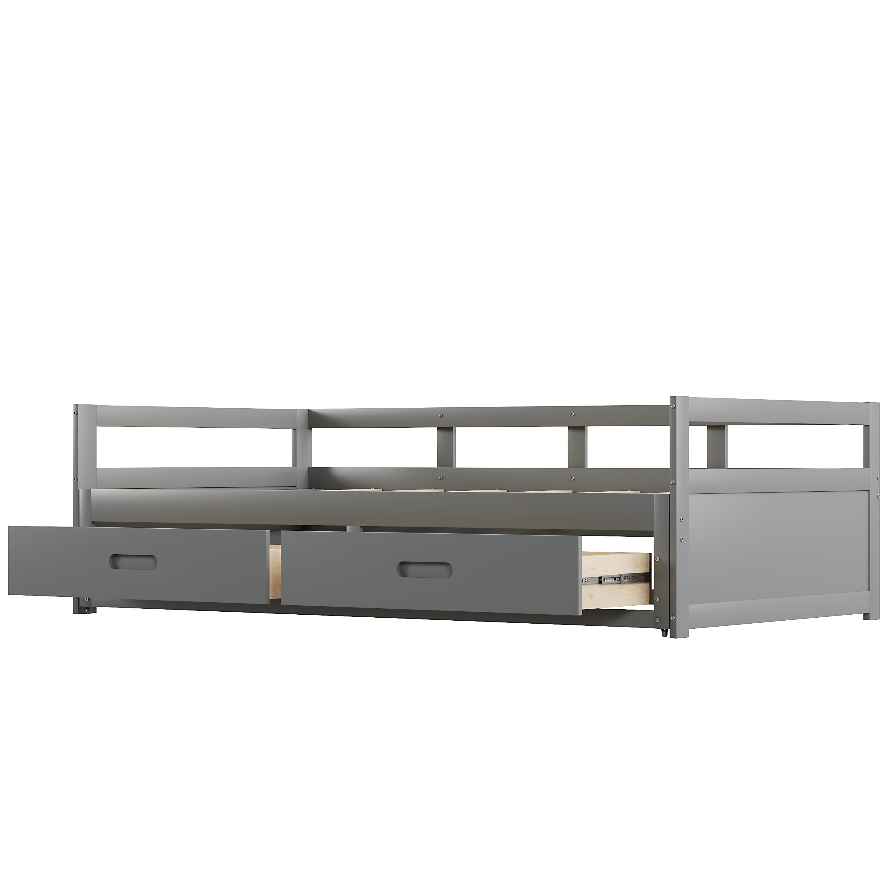 Pull-out Sofa Bed, 90/180*200 cm with Drawers, Pine, Grey