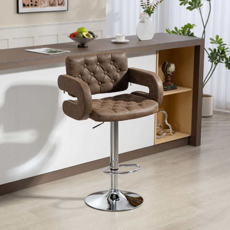 PU Leather Swivel Bar Stool, Height Adjustable with Back and Armrest, Coffee