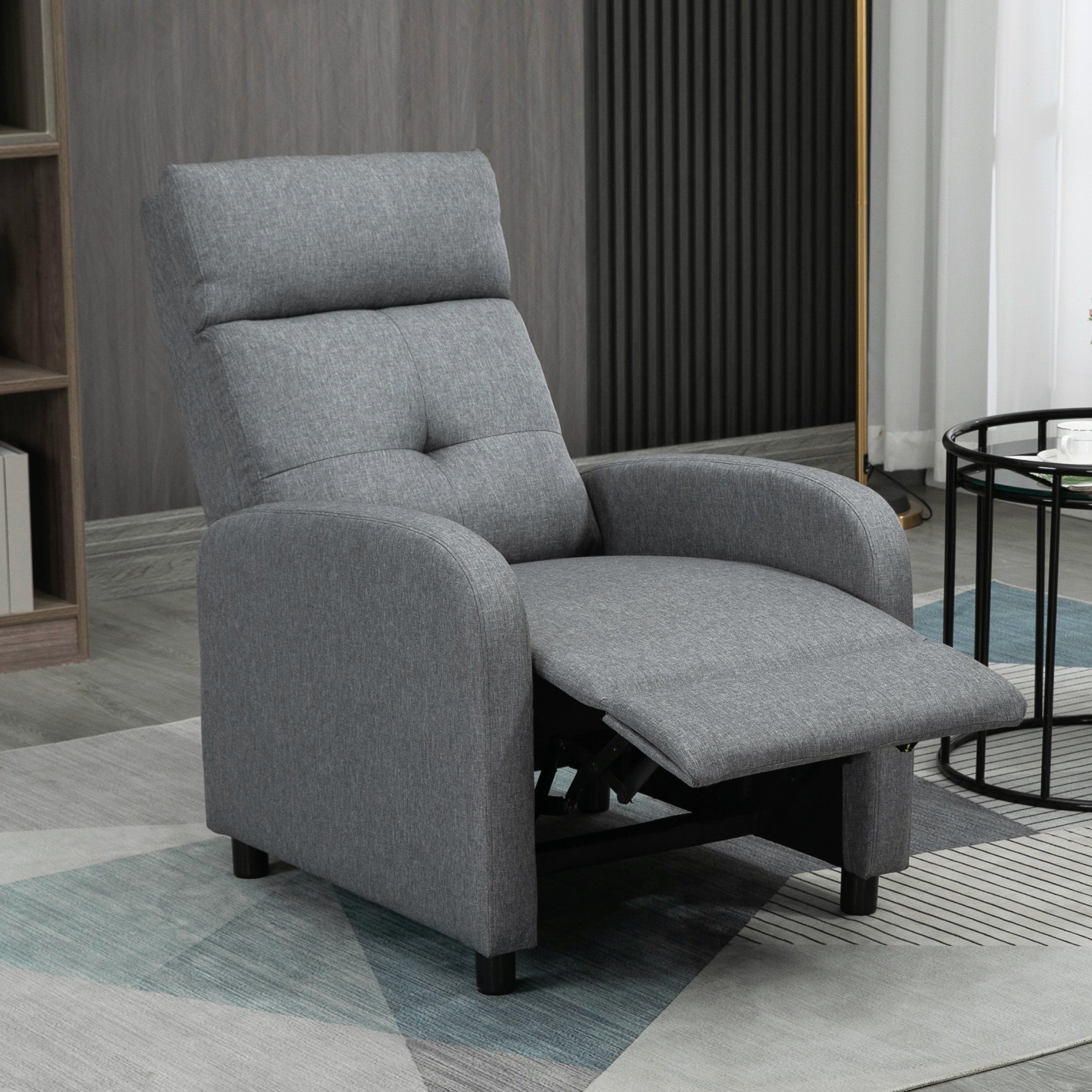 Reclining Armchair, Upholstered with Pocket Spring Core, 150 kg Capacity, Linen Look Grey