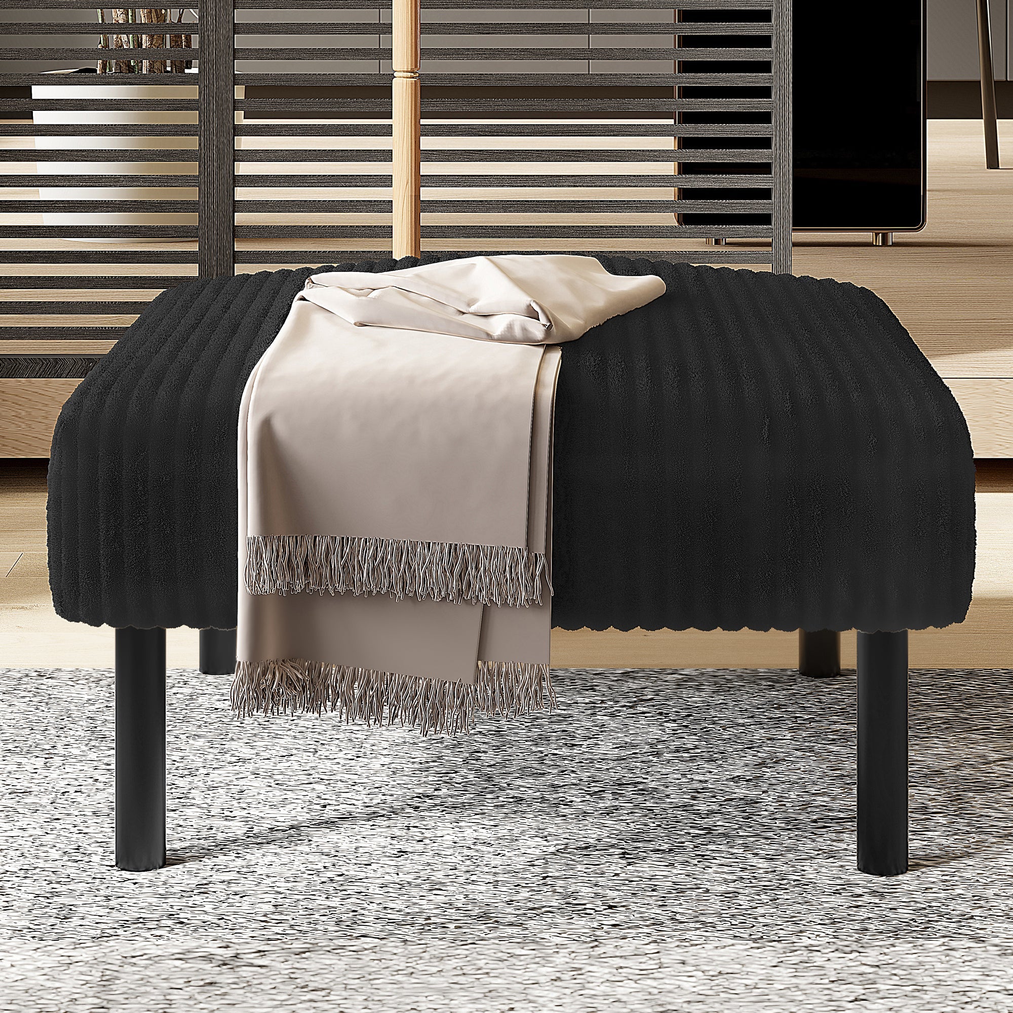 Premium Corduroy Stool with Metal Frame – Super-Soft Velour Cover