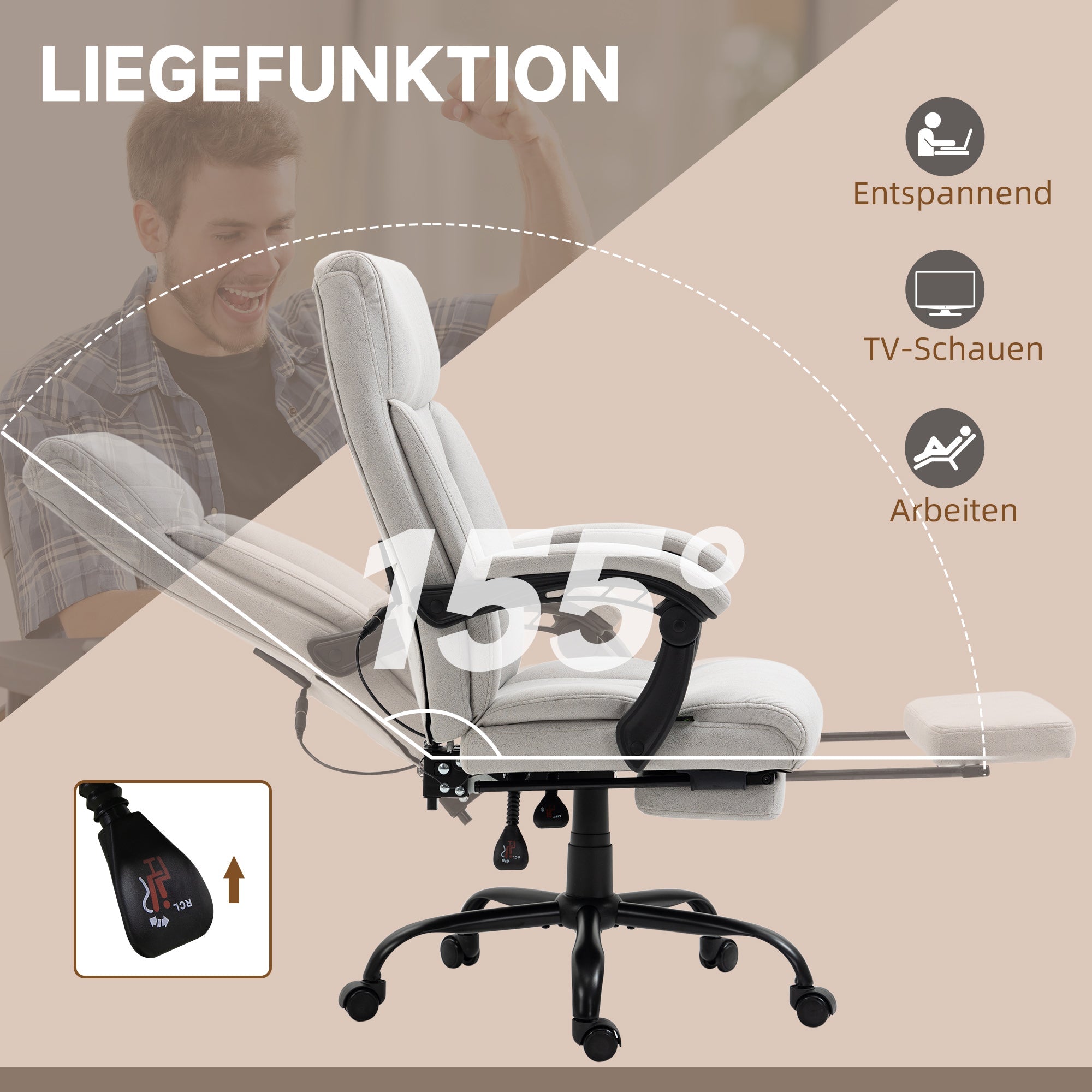 Office Chair, Ergonomic Executive Massage Function Footrest, Light Grey - Clearance