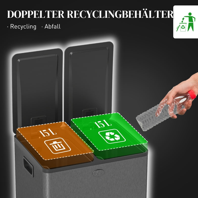 Double Waste Bin 2x15L Pedal Stainless Steel - Black