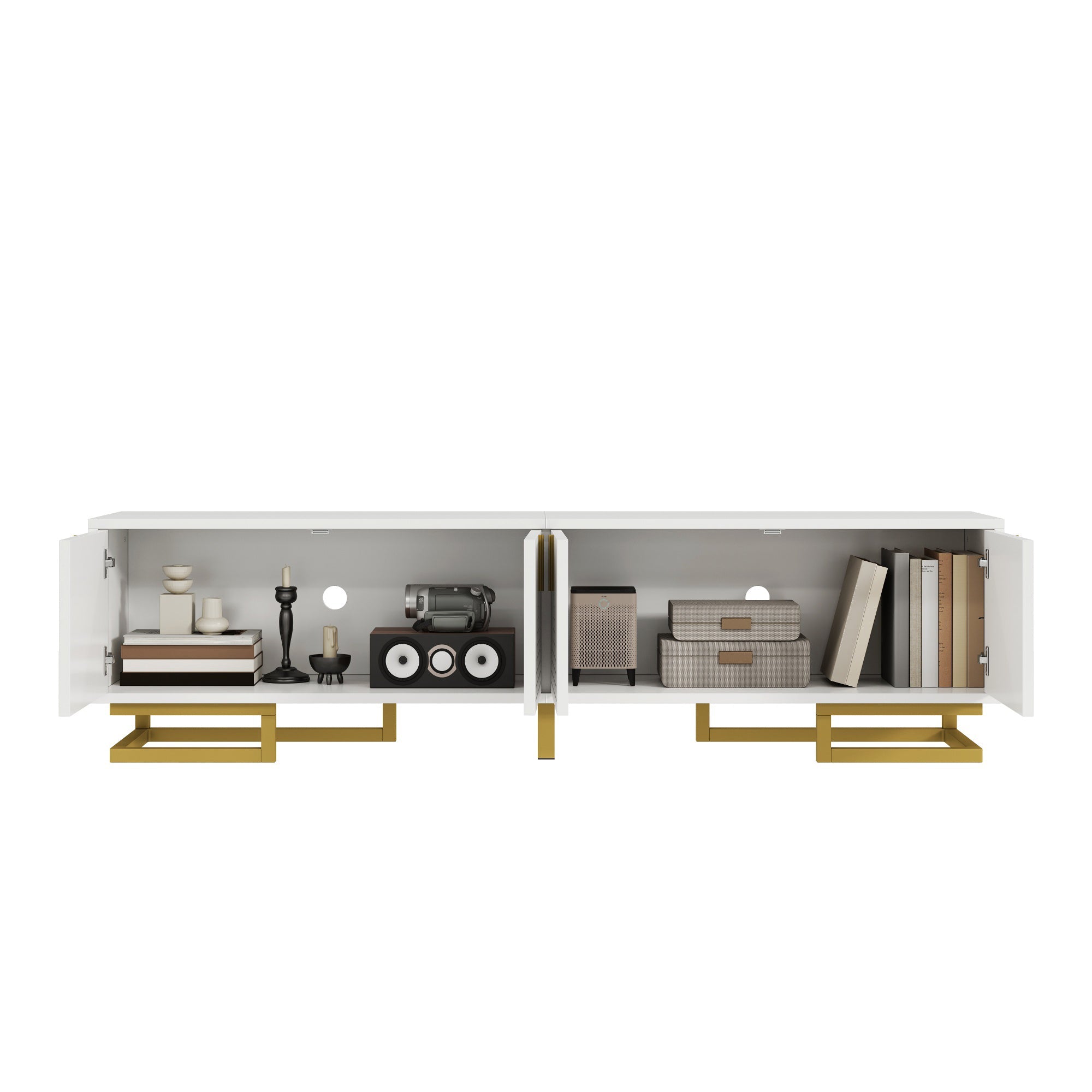 TV Cabinet Lowboard Textured Doors Gold Handles and Legs