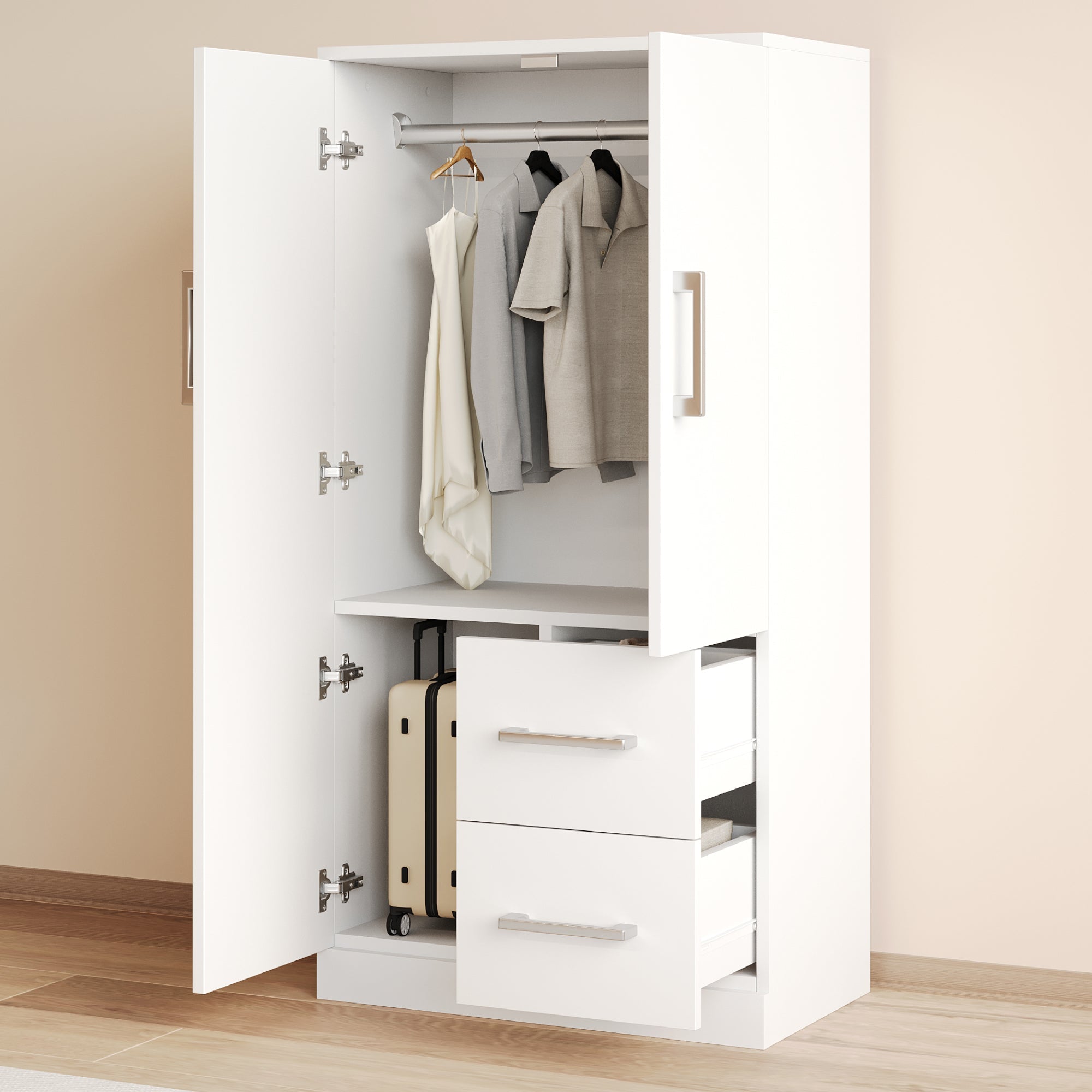 Wardrobe Double Door Drawers Storage 70x40x135cm, White