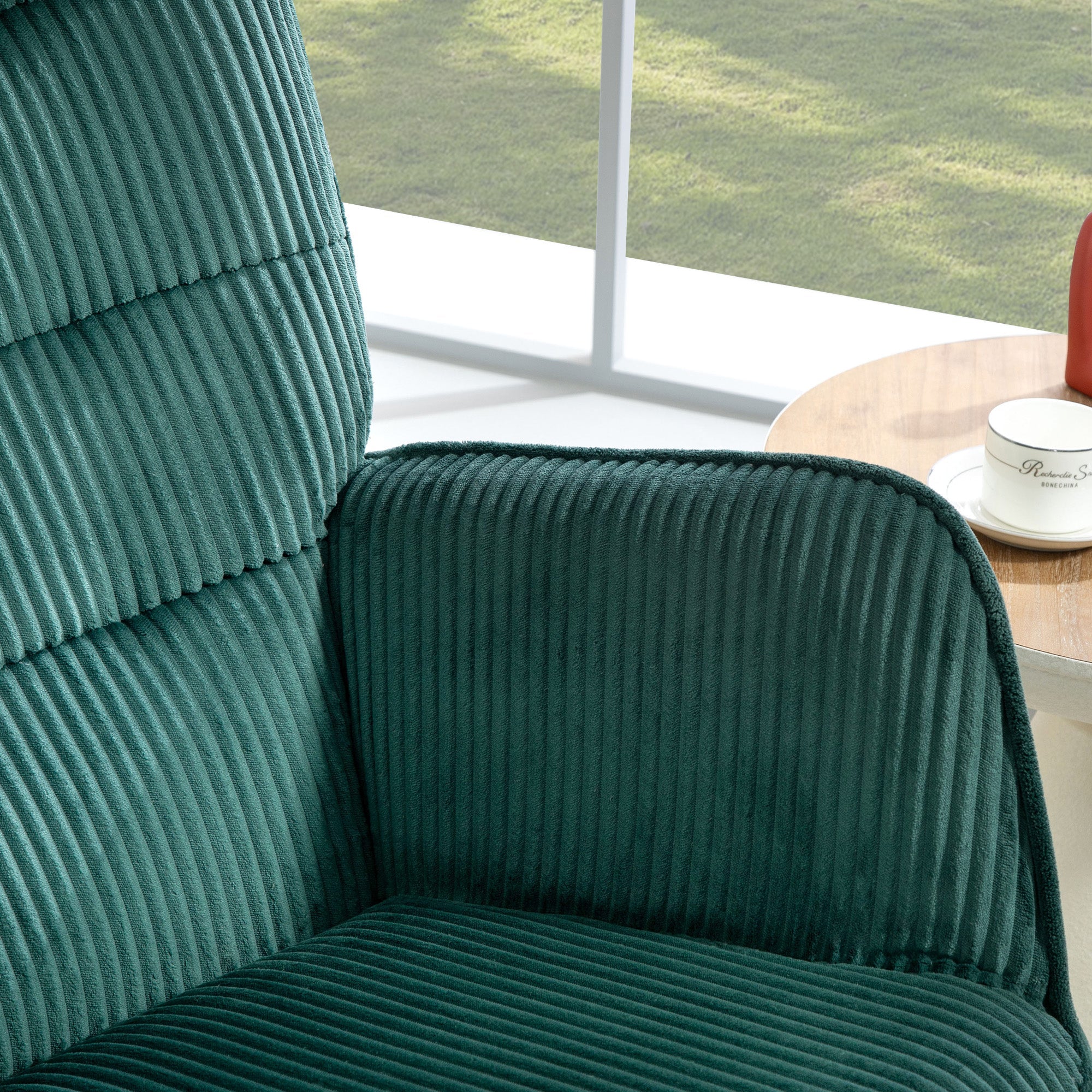 Rocking Chair Armchair Wooden Runners Corduroy Dark Green