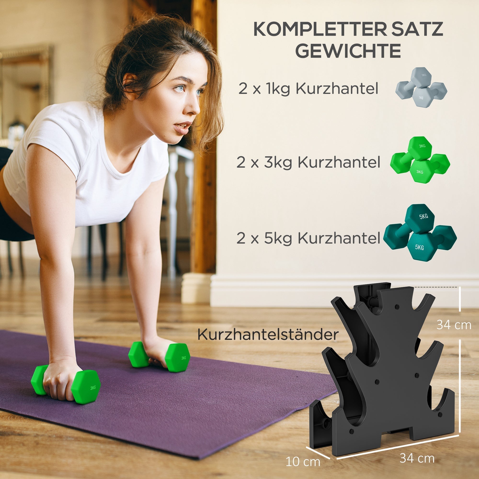 Dumbbell Set 6 Dumbbells with Stand Metal