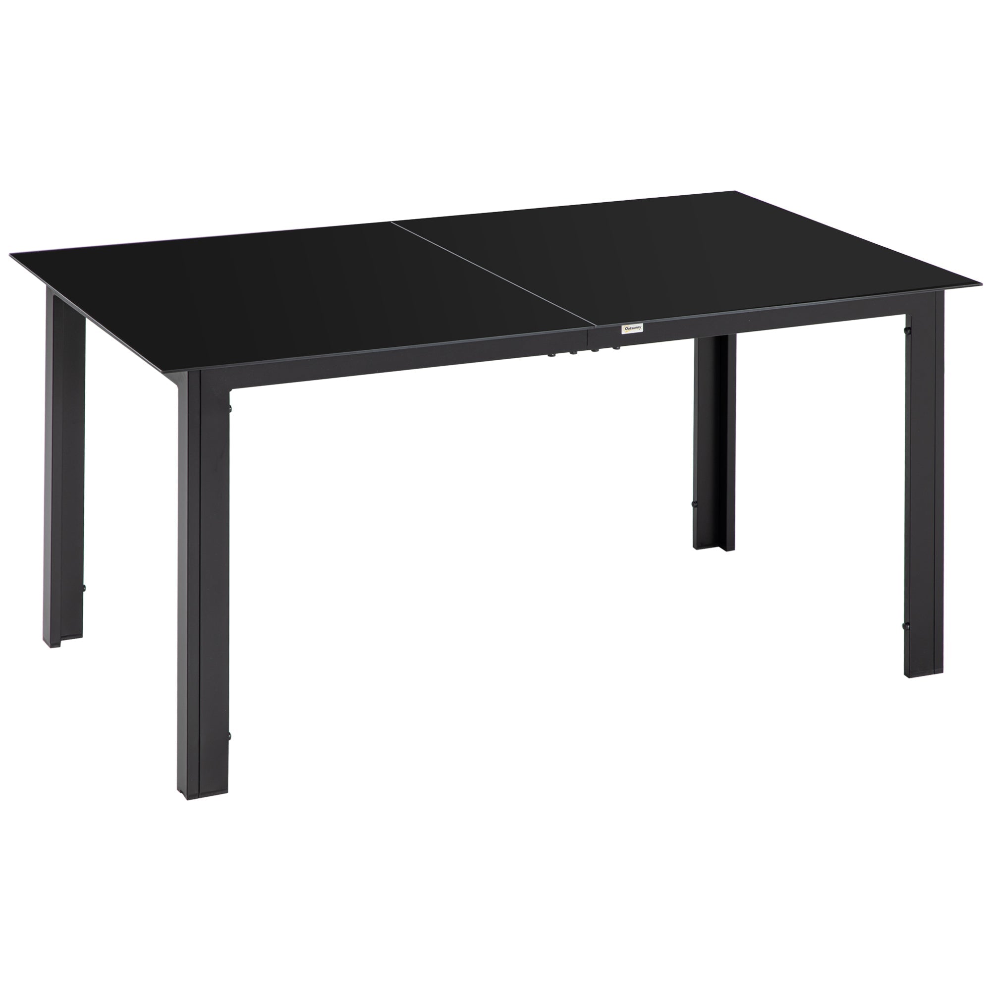 Outdoor Dining Table for 6, Aluminium Rectangular with Tempered Glass Top, Black