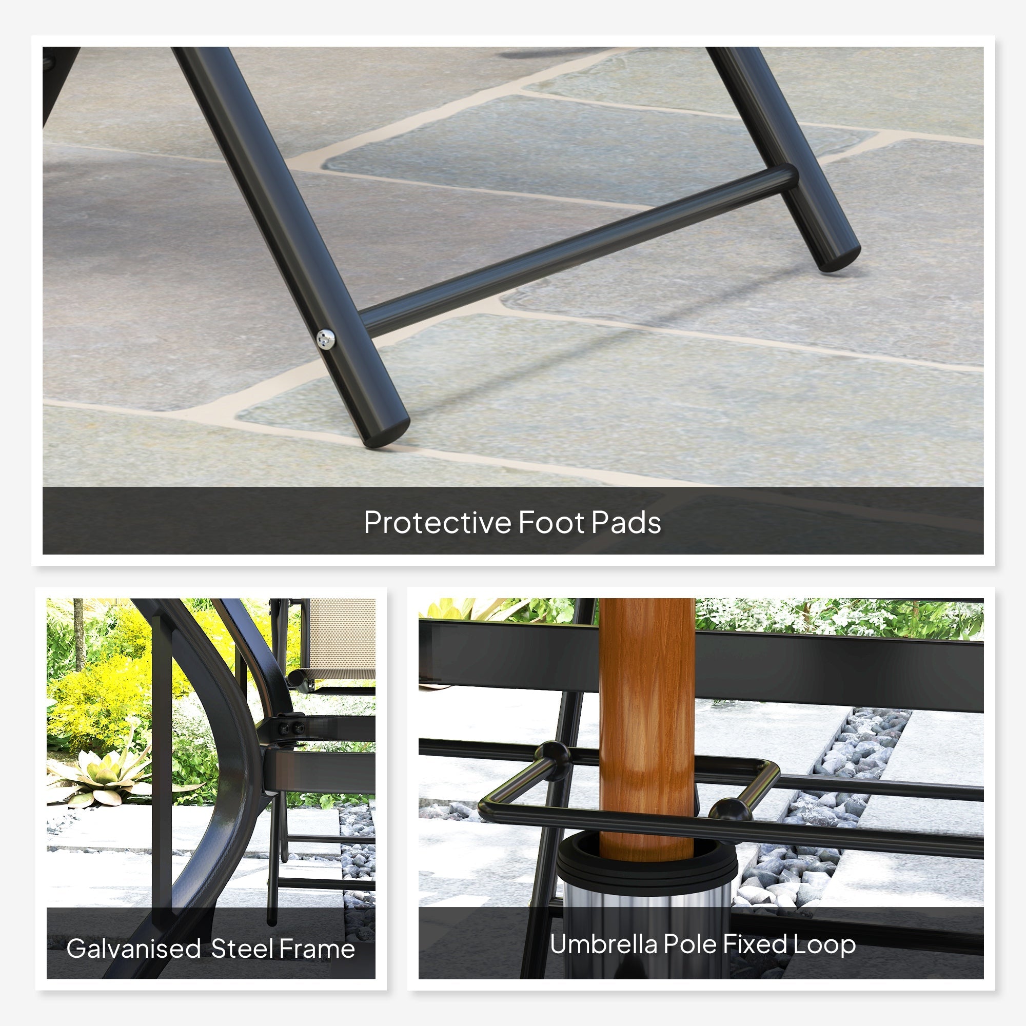 Five-Piece Patio Set Steel Frame Khaki/Black