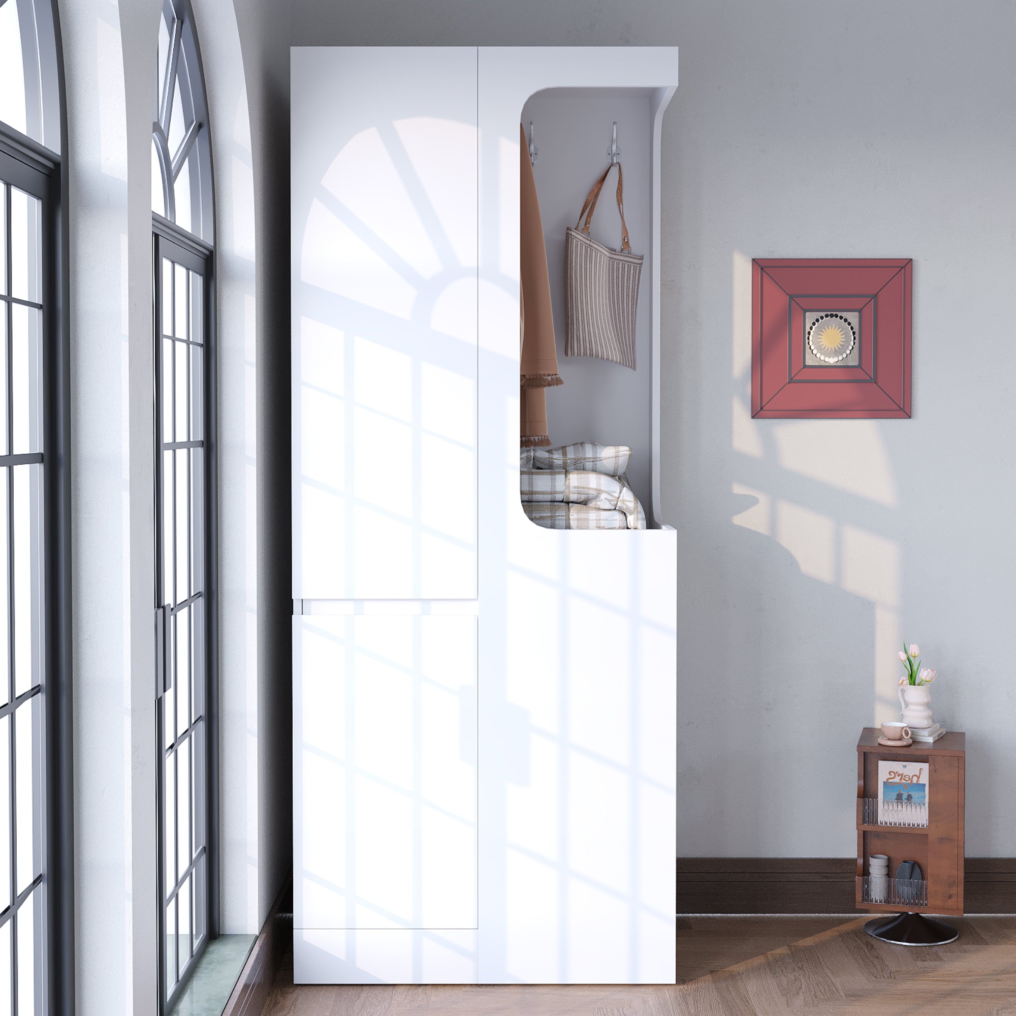 Wardrobe with Drawers and Open Storage, 70x40x170cm, White