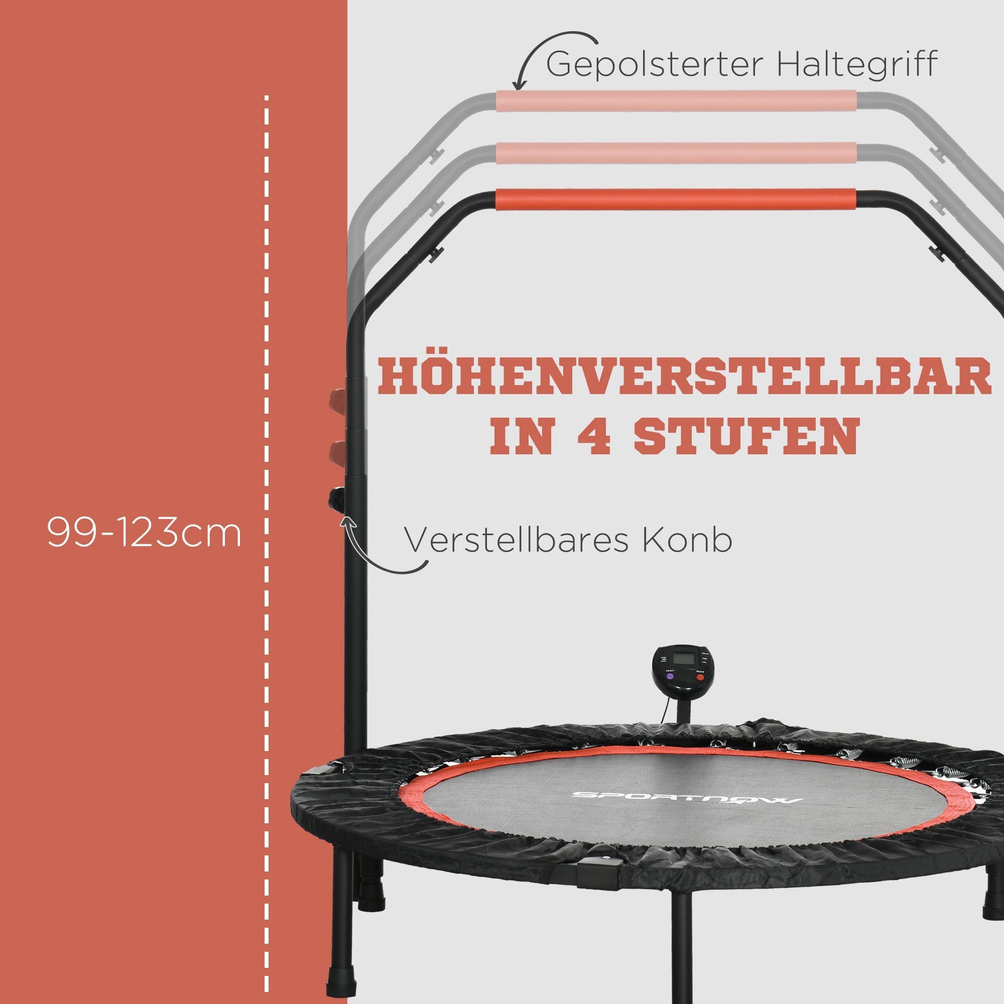 Minitrampolin, LCD-Monitor, 4-fach verstellbarer Lenker, Schwarz/Blau