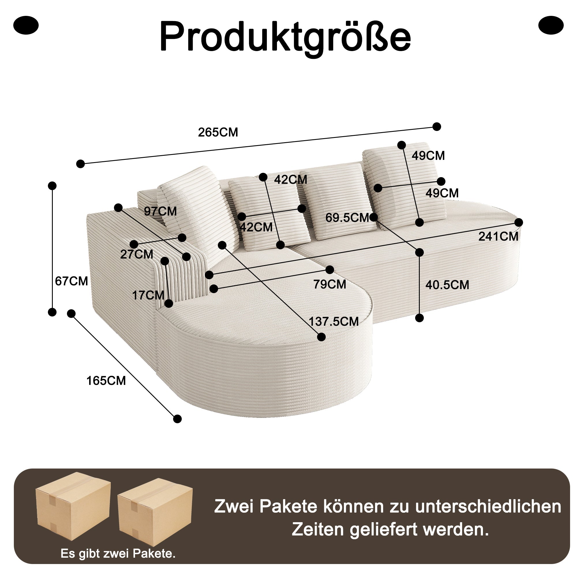Modular Sofa L-Shaped Deep Seats - No Assembly Required