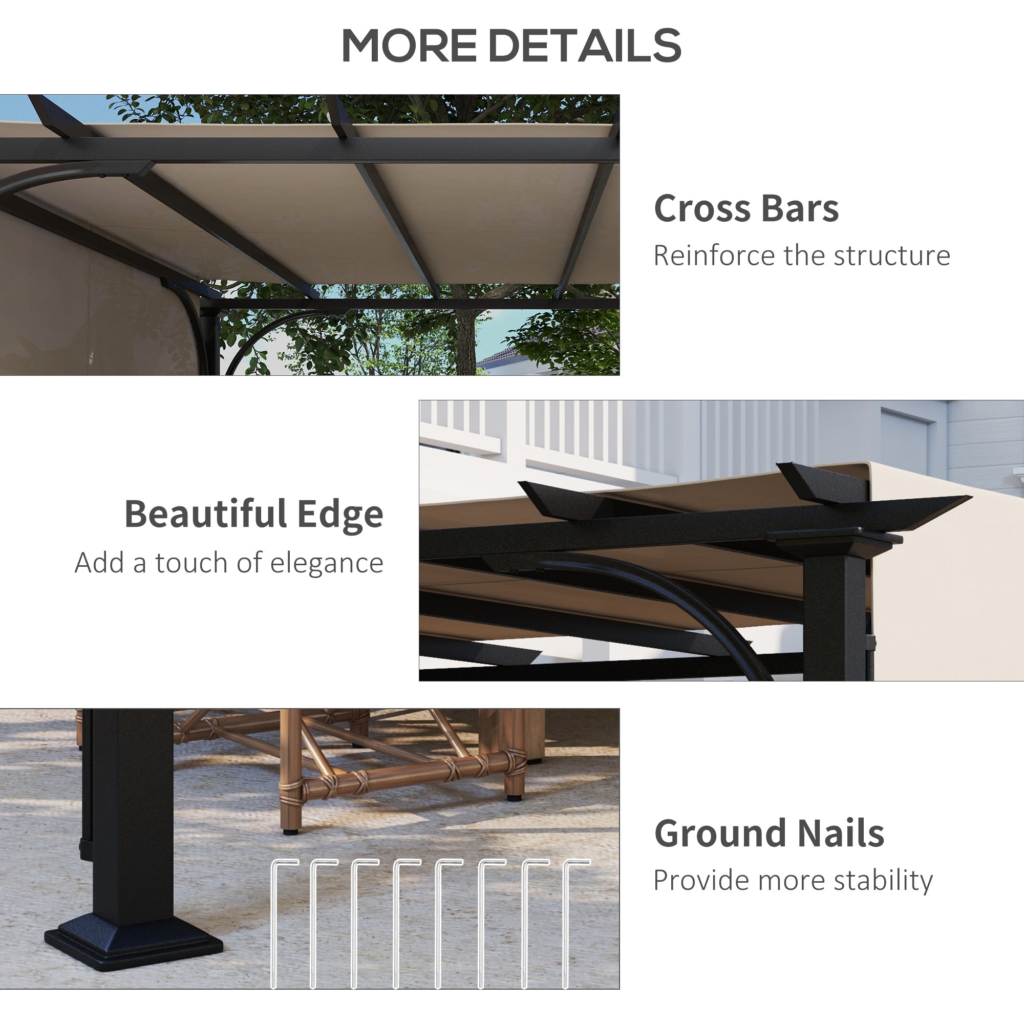 Outdoor Pergola, 3 x 3m Garden Gazebo with Adjustable Canopy, Beige