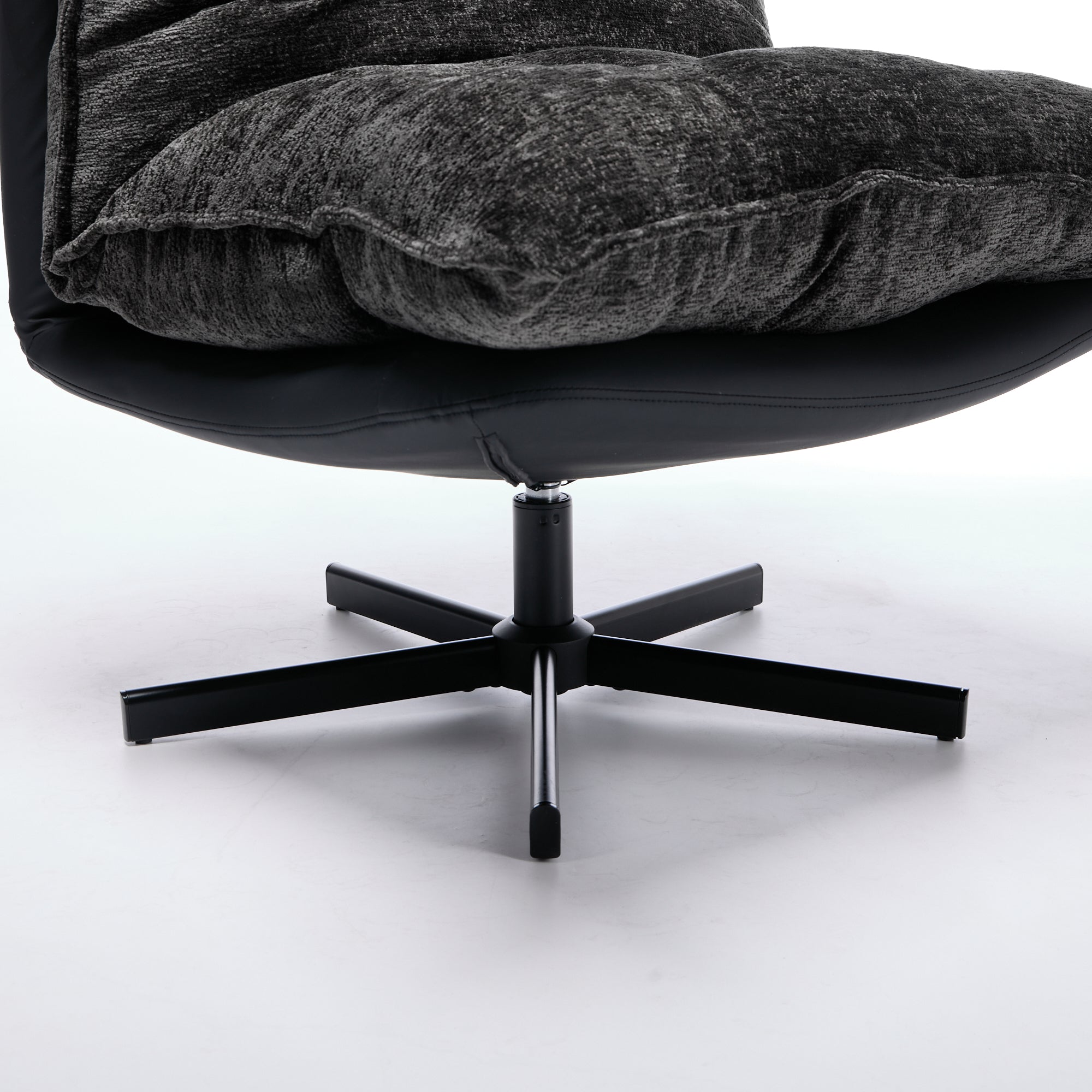 Swivel Recliner with 3-Position Adjustable Backrest and Memory Foam, Dark Grey Chenille and Faux Leather