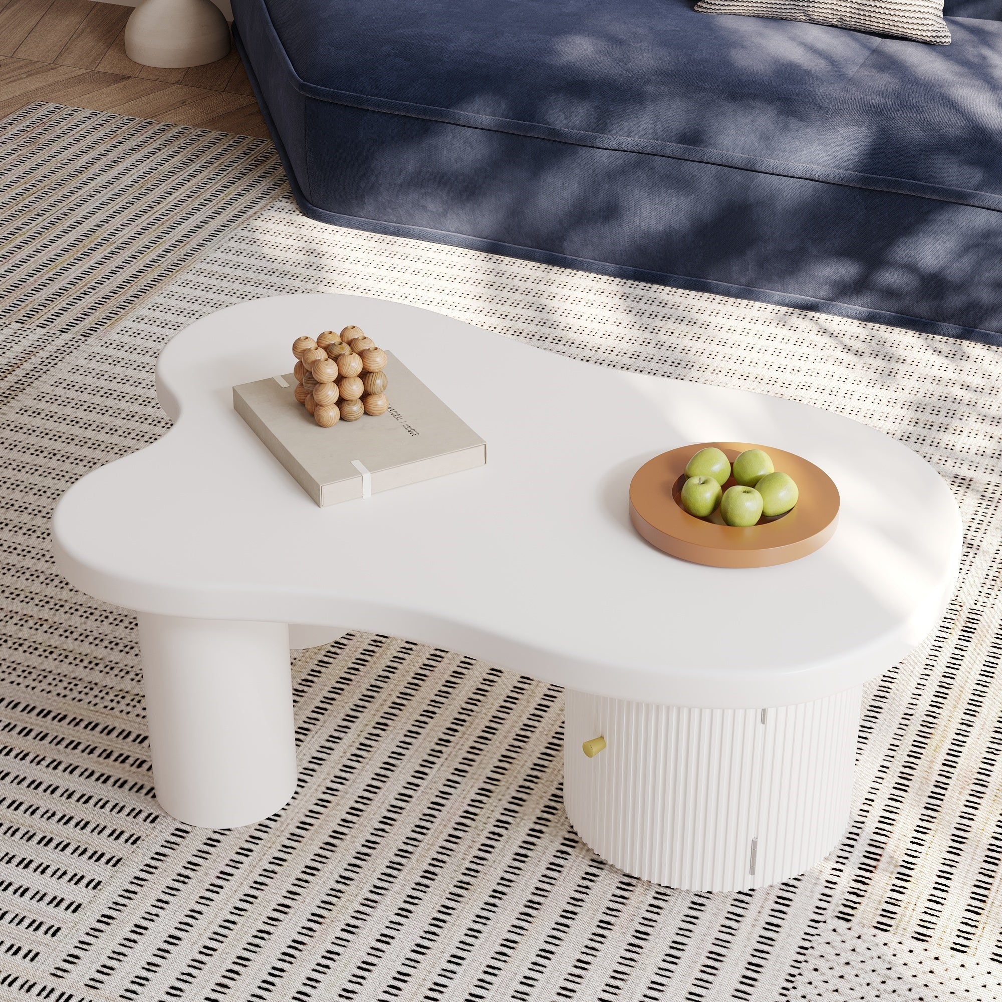Asymmetrical Coffee Table, Stylish Sturdy with Storage, White