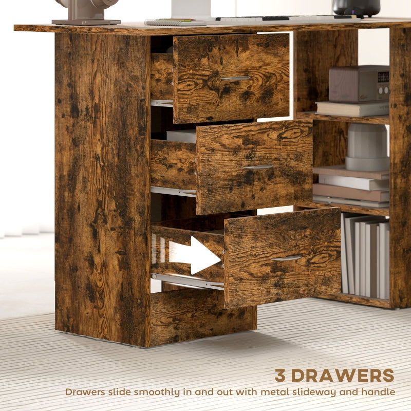 Computer Desk PC Workstation with 3 Shelves and Drawers Rustic Brown