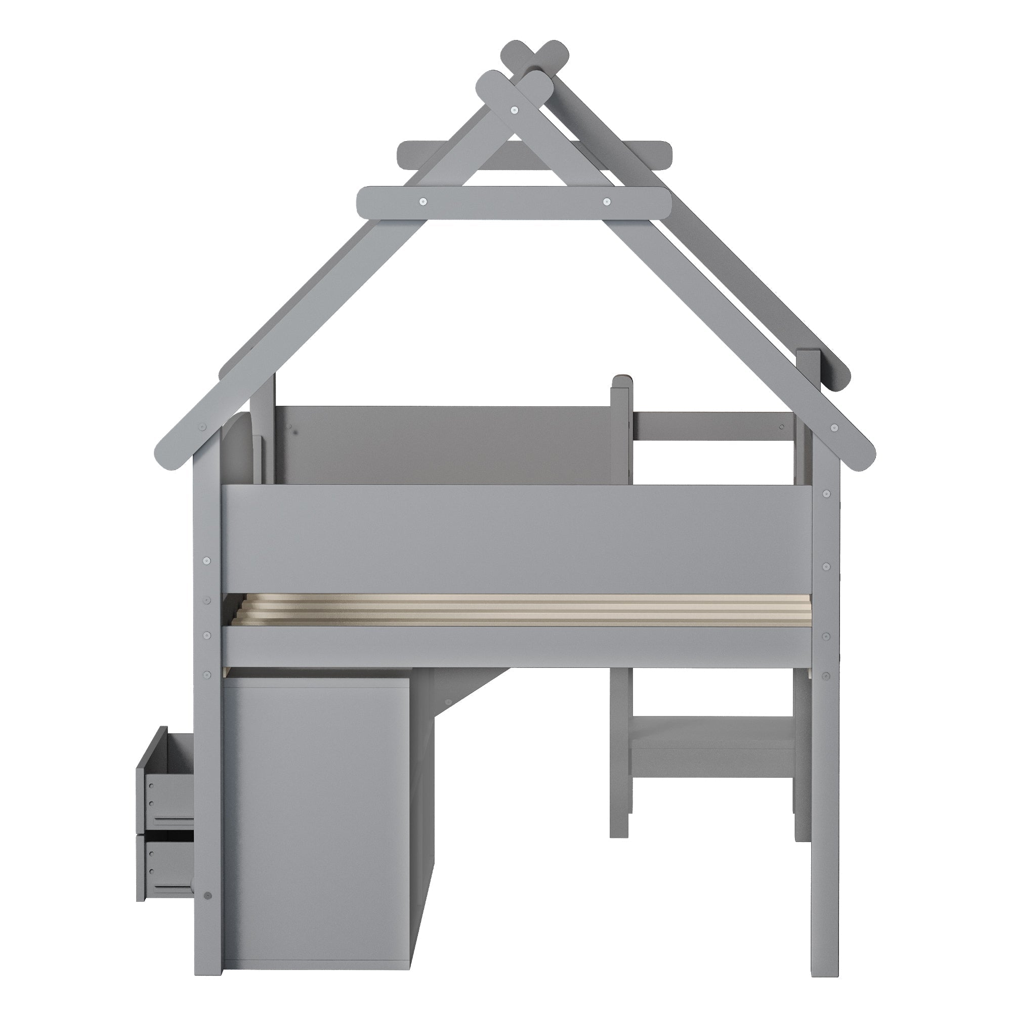 Children's House Bed 90x200cm with Slide Drawers Storage Solid Wood Grey