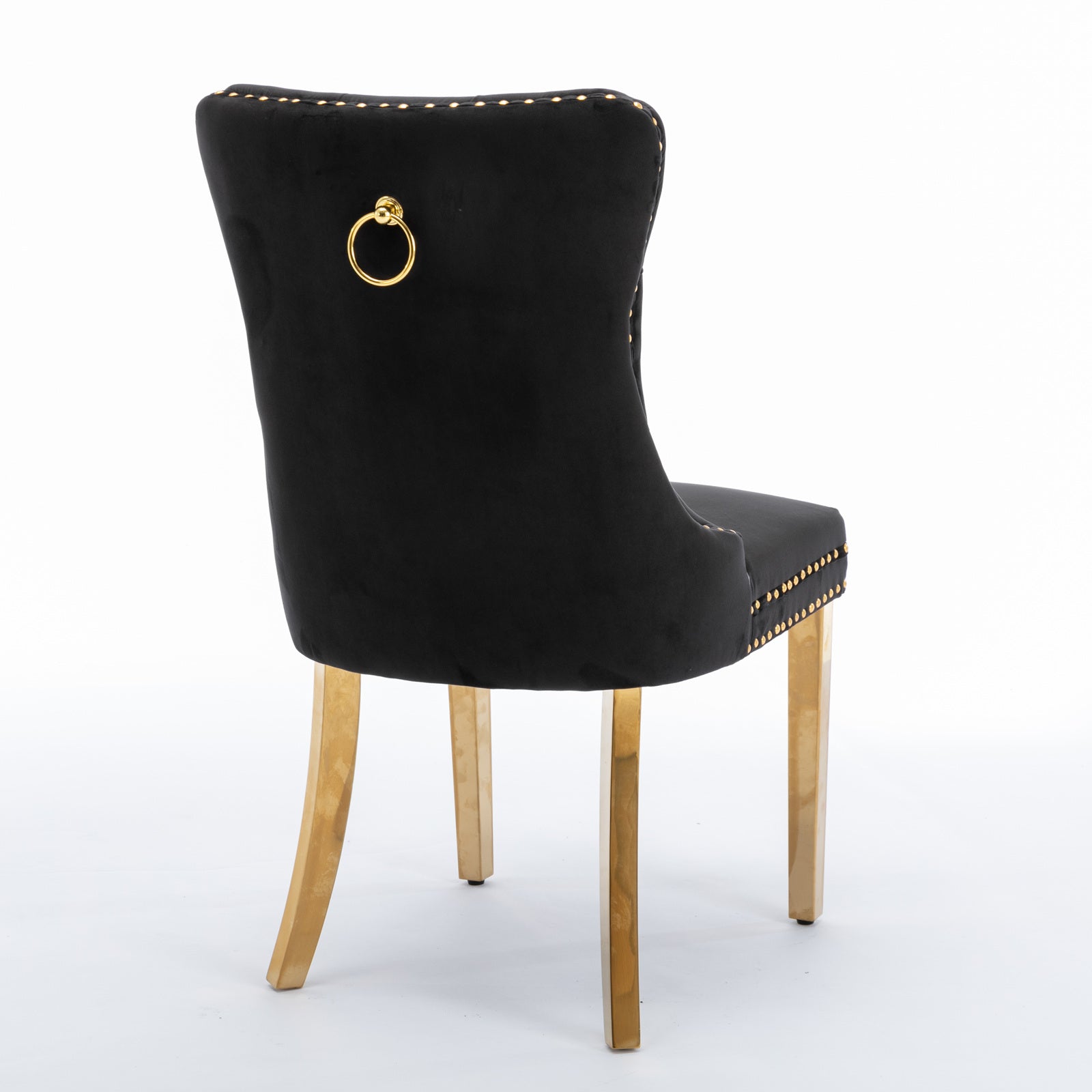 A&A Furniture Nikki Dining Chair Set of 2 Tufted Velvet Golden Steel Legs - Black and Gold