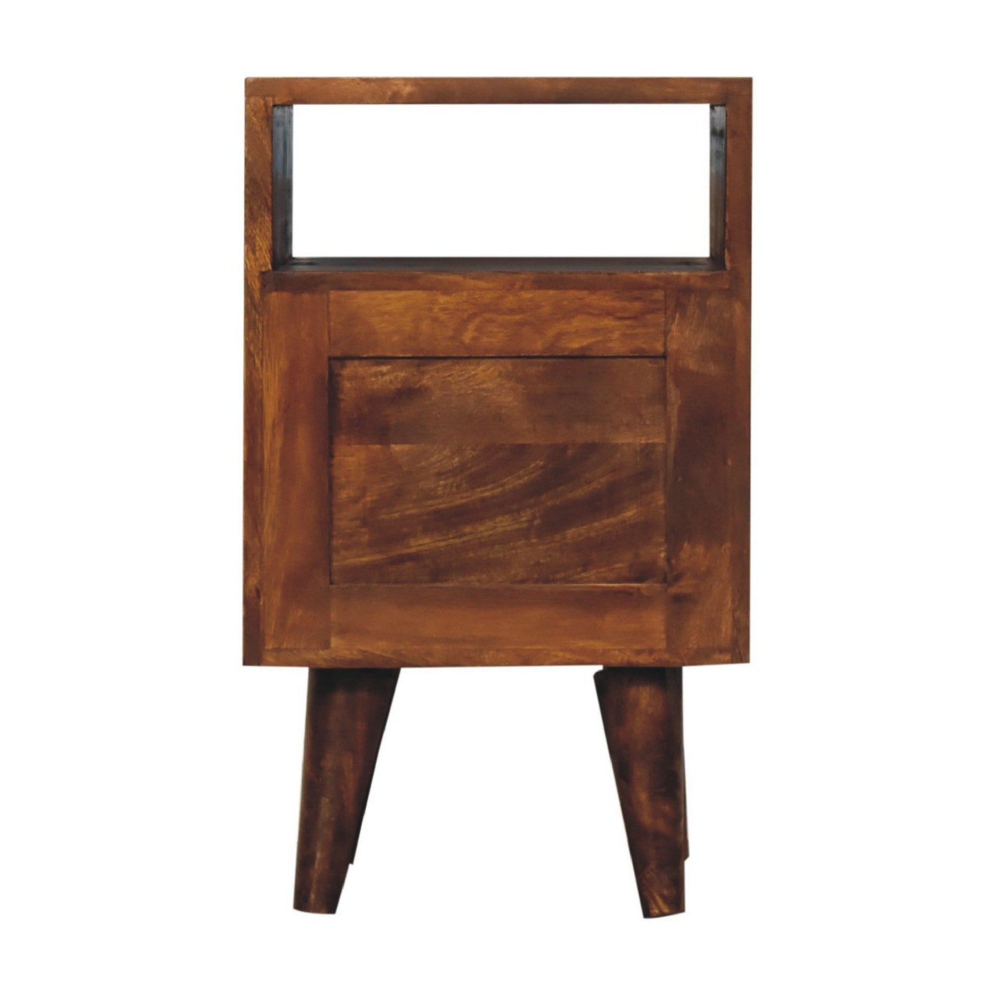 Solid Wood Bedside, 2 Drawers and Open Slot, Dark Brown
