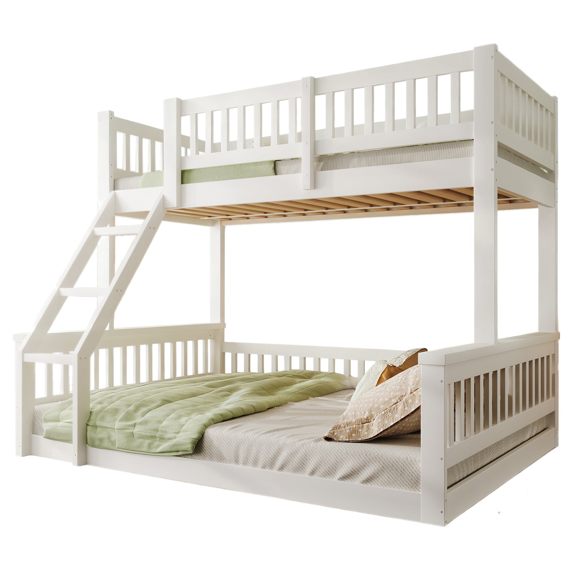 Bunk Bed 90x200cm/140x200cm Mixed Size with Ladder & Rail White