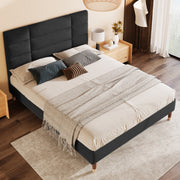 Upholstered bed, double with slatted frame 140x200cm, black linen