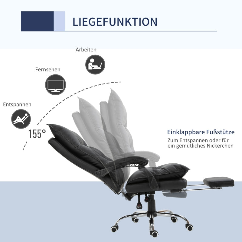 Vinsetto Office Chair, Height-Adjustable Desk with Footrest, Black Faux Leather