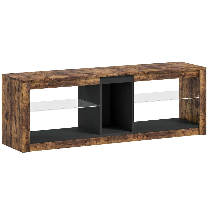 TV Stand Cabinet, LED Lights, Remote Control, Storage Shelves, Rustic Brown