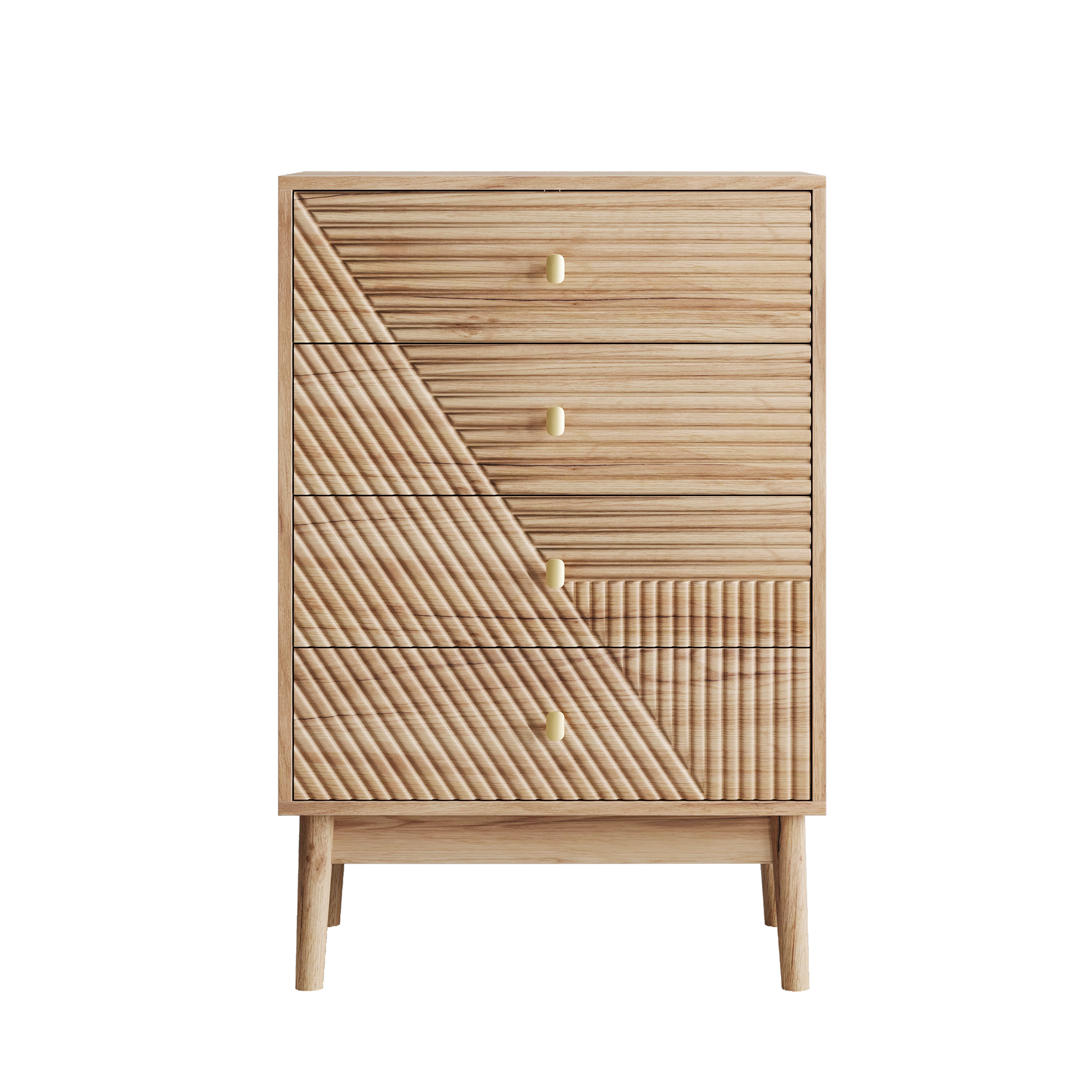 Chest of Drawers with 4 Storage Drawers and Wooden Wardrobe Cabinet, Oak Color