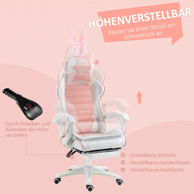 Vinsetto Gaming Chair Ergonomic with Rabbit Ears, Pink