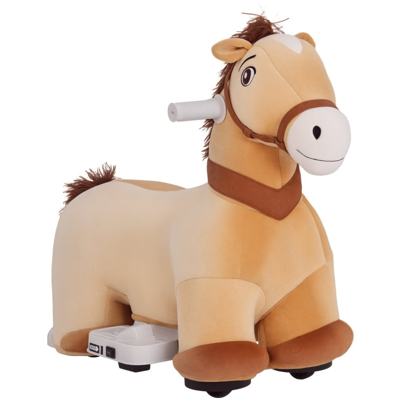 AIYAPLAY 6V Children's Electric Car Horse Shape with Music, Foot Pedal, Brown