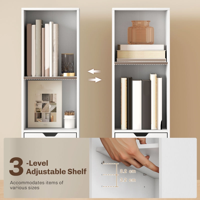 6-Tier Bookcase Tall Narrow Bookshelf with Drawer and Door - White