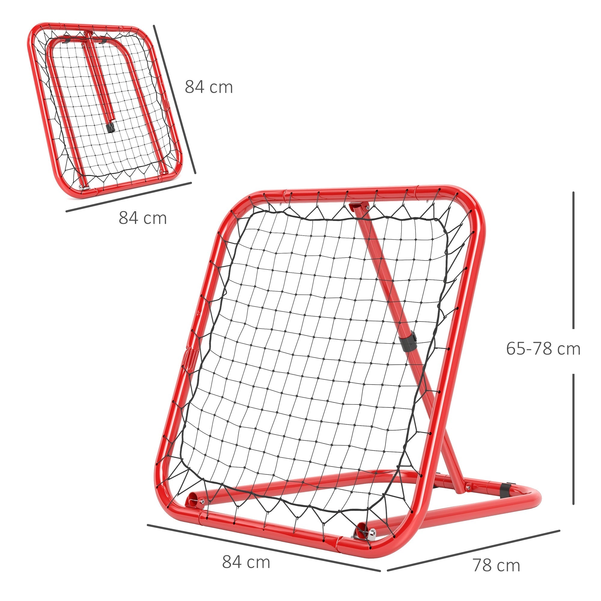 rebounder for soccer, foldable 63 x 63 cm adjustable goal kicker, metal red
