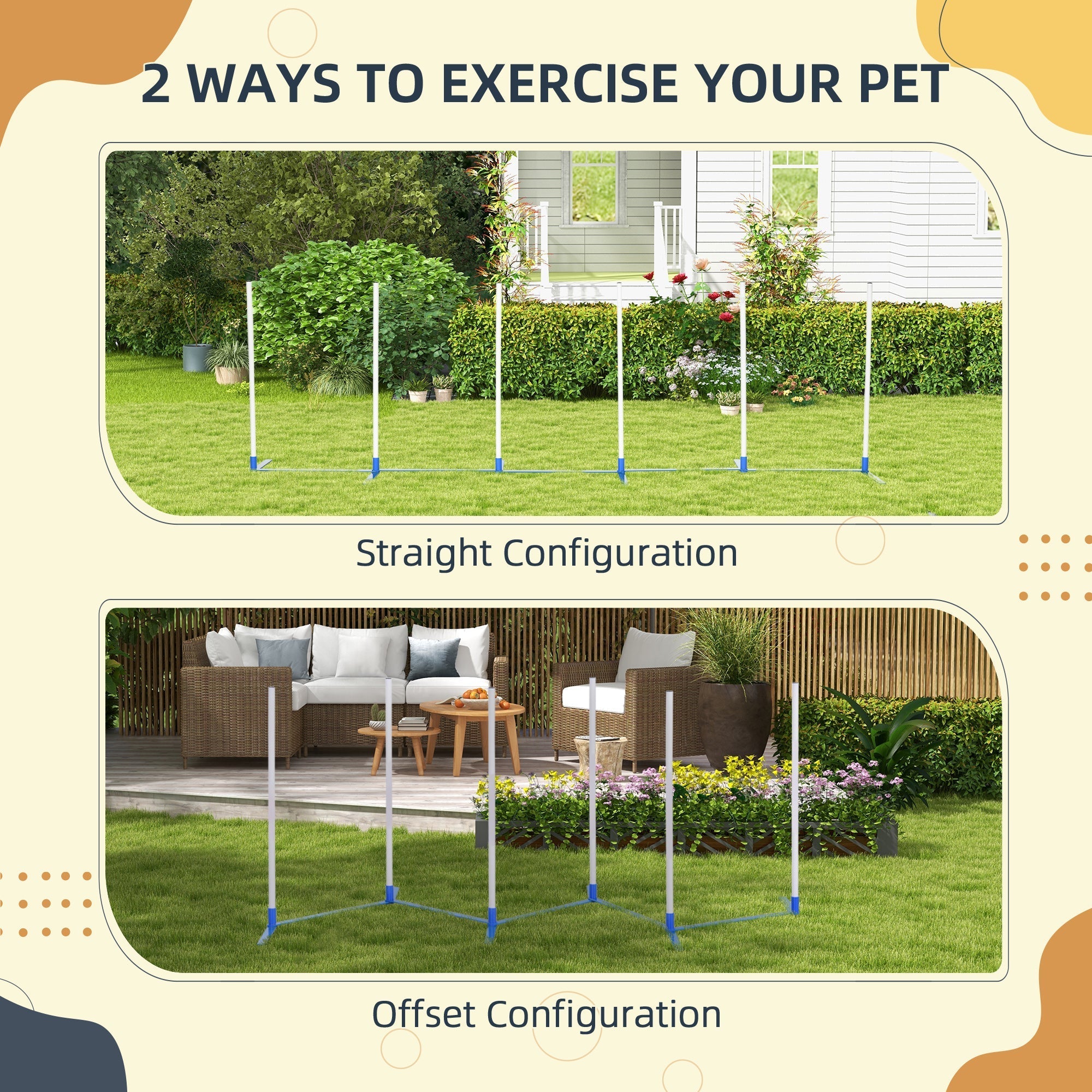 Dog Slalom Poles Agility Training Set with 600D Bag, Polyester White Blue