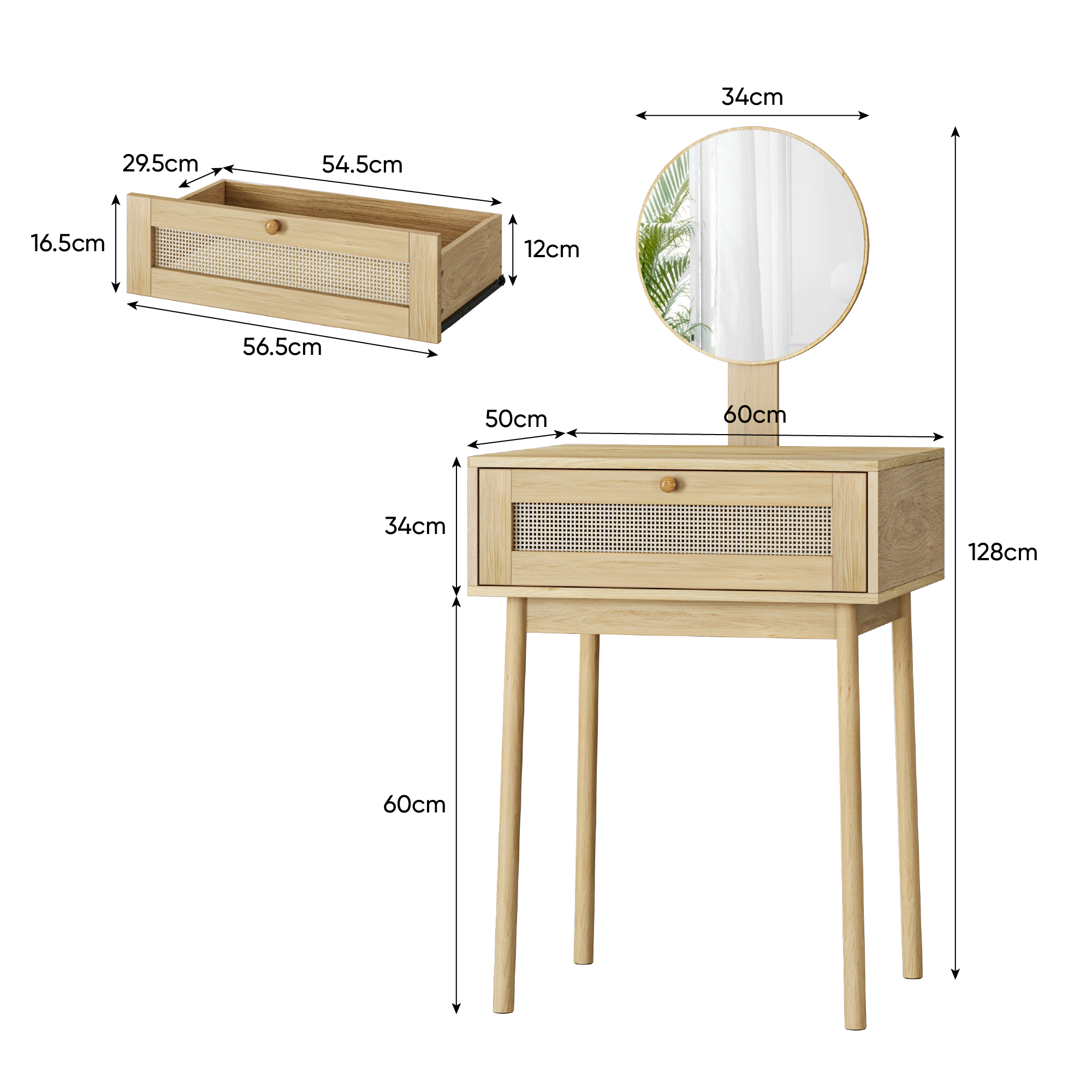 rattan dressing table with mirror compact suitable for small spaces