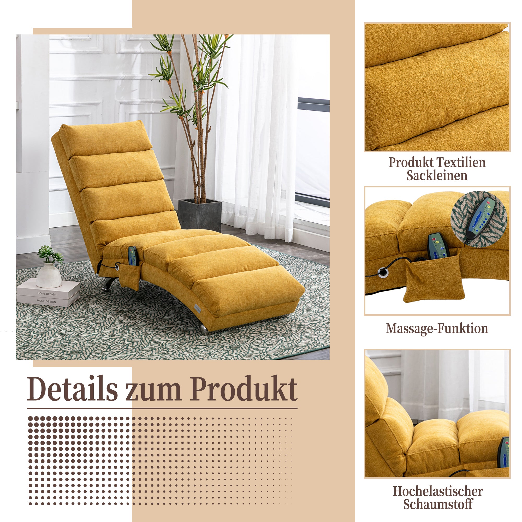 Relaxation Lounger, Fixed Reclining Sofa, Full Body Support, Vibration Function, Side Pockets