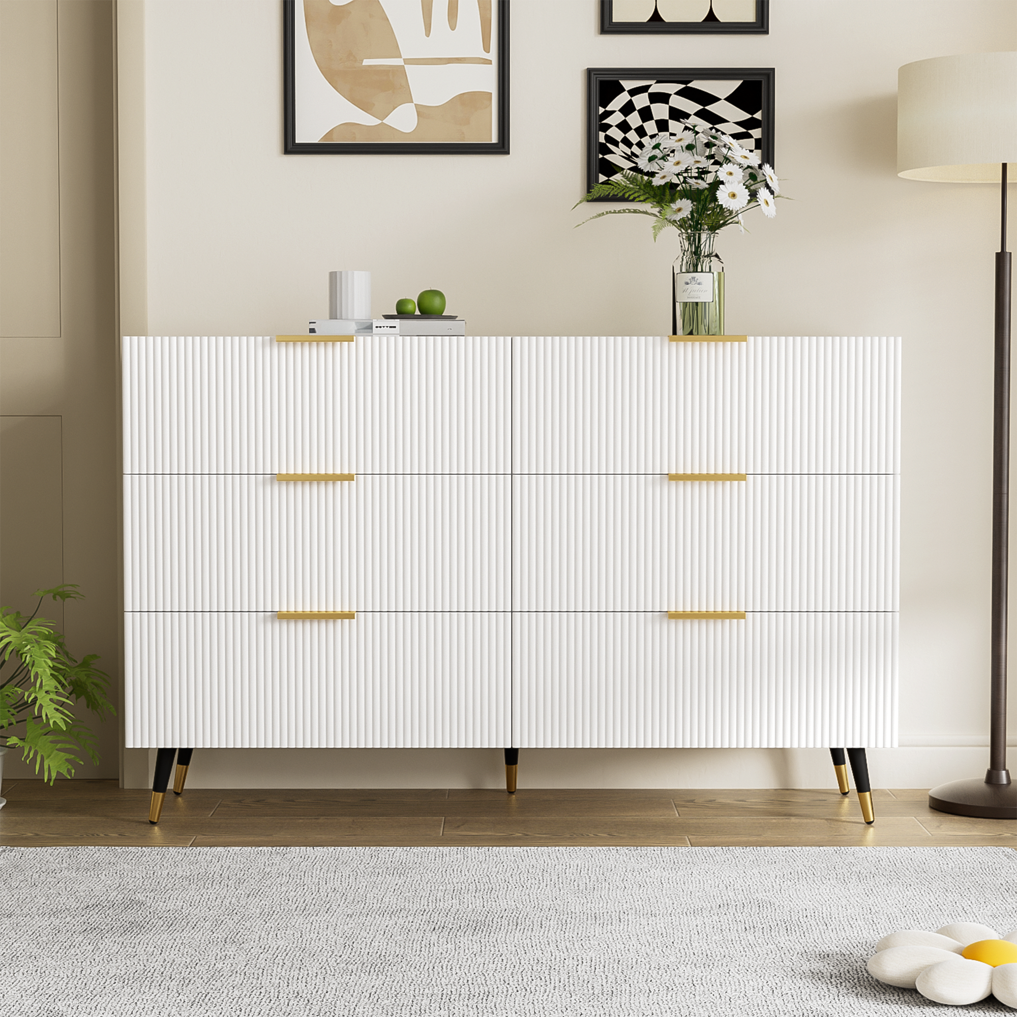 Sideboard - Modern Design Chest of Drawers, Golden Handles