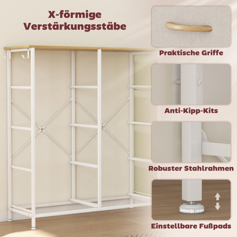 Schlafzimmer-Kommode, 8 Stoffschubladen, Stahl, Beige
