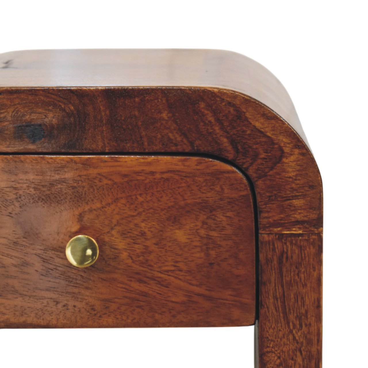 Solid Wood Mini Darcy Nightstand, Curved Edges 1 Drawer, Dark Brown