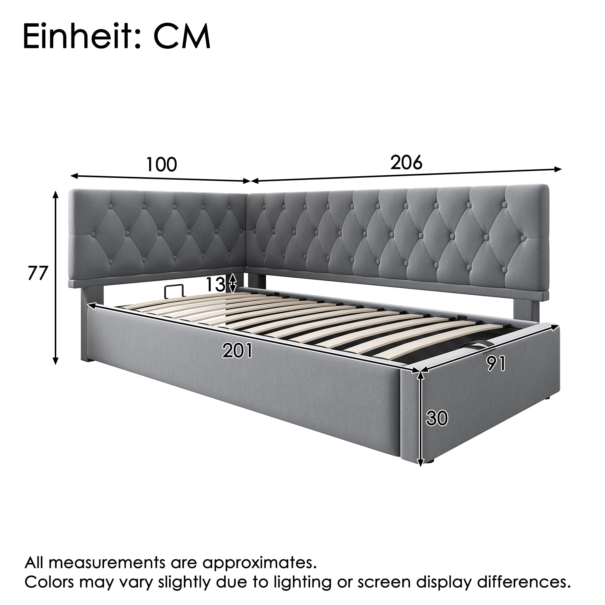 Upholstered Day Bed, 90x200cm Sofa Bed with Hydraulic Storage, Velvet Gray