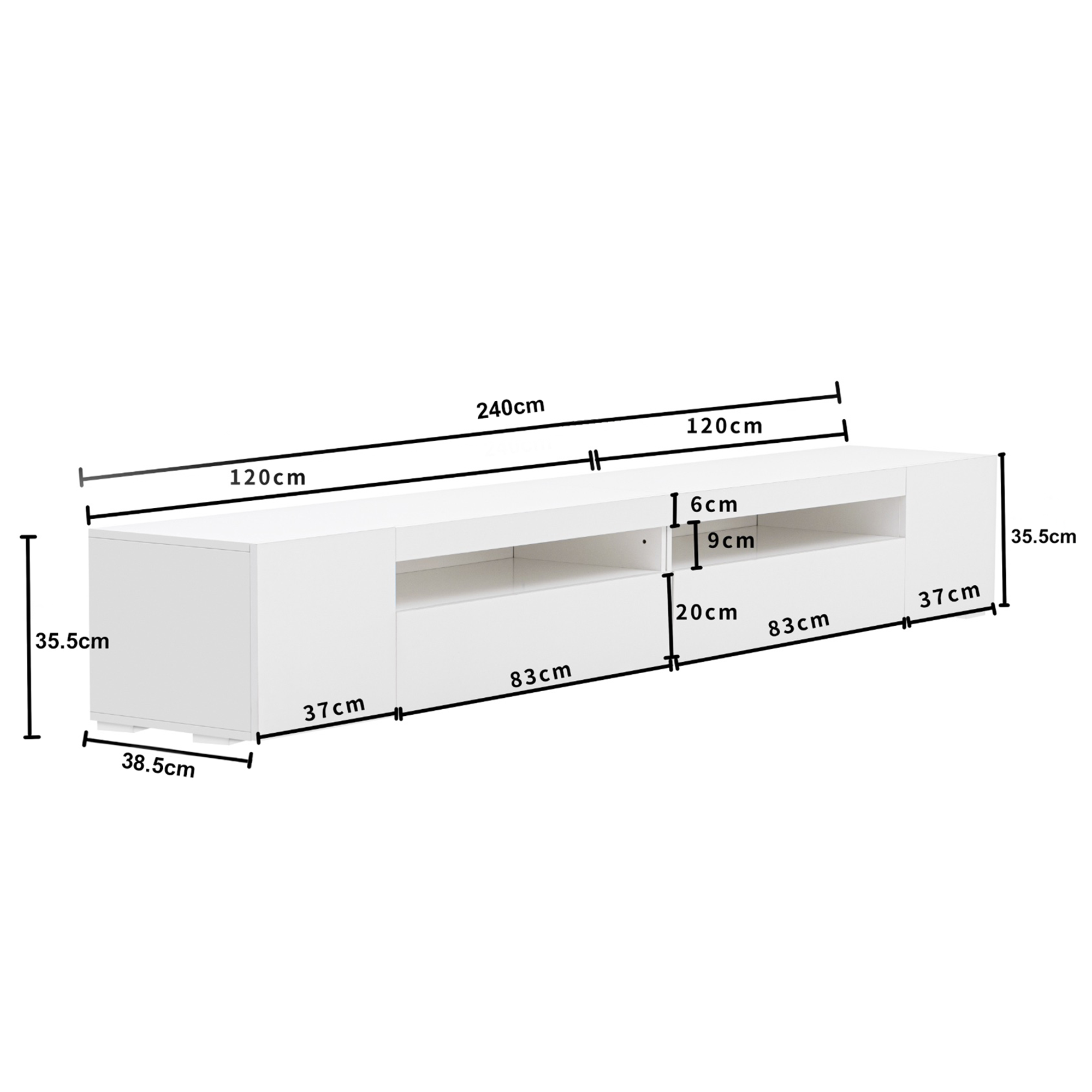 TV Cabinet, Modern LED Lighting, 240cm, White