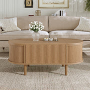 Oval Adjustable Coffee Table with Storage and Multifunctional Design, Vintage Style, Solid Wood Legs